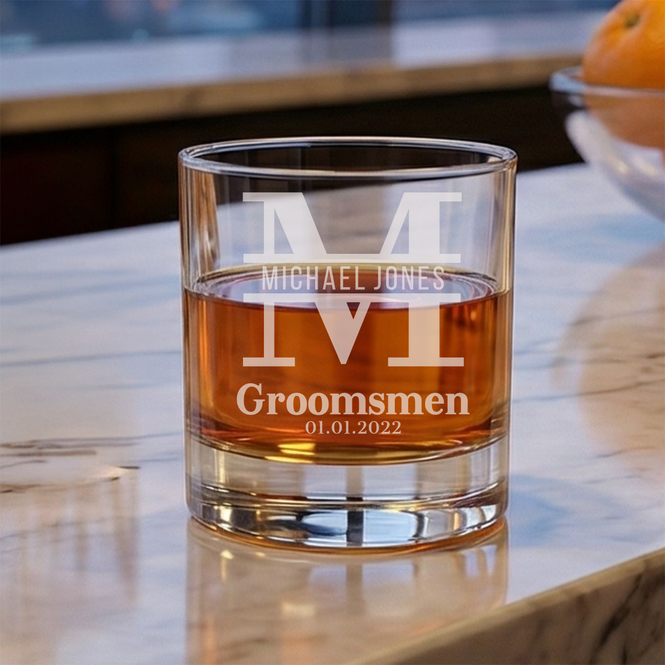 Personalized Groomsmen Themed Whiskey Glass Custom Engraved Old Fashioned Glass 11 oz