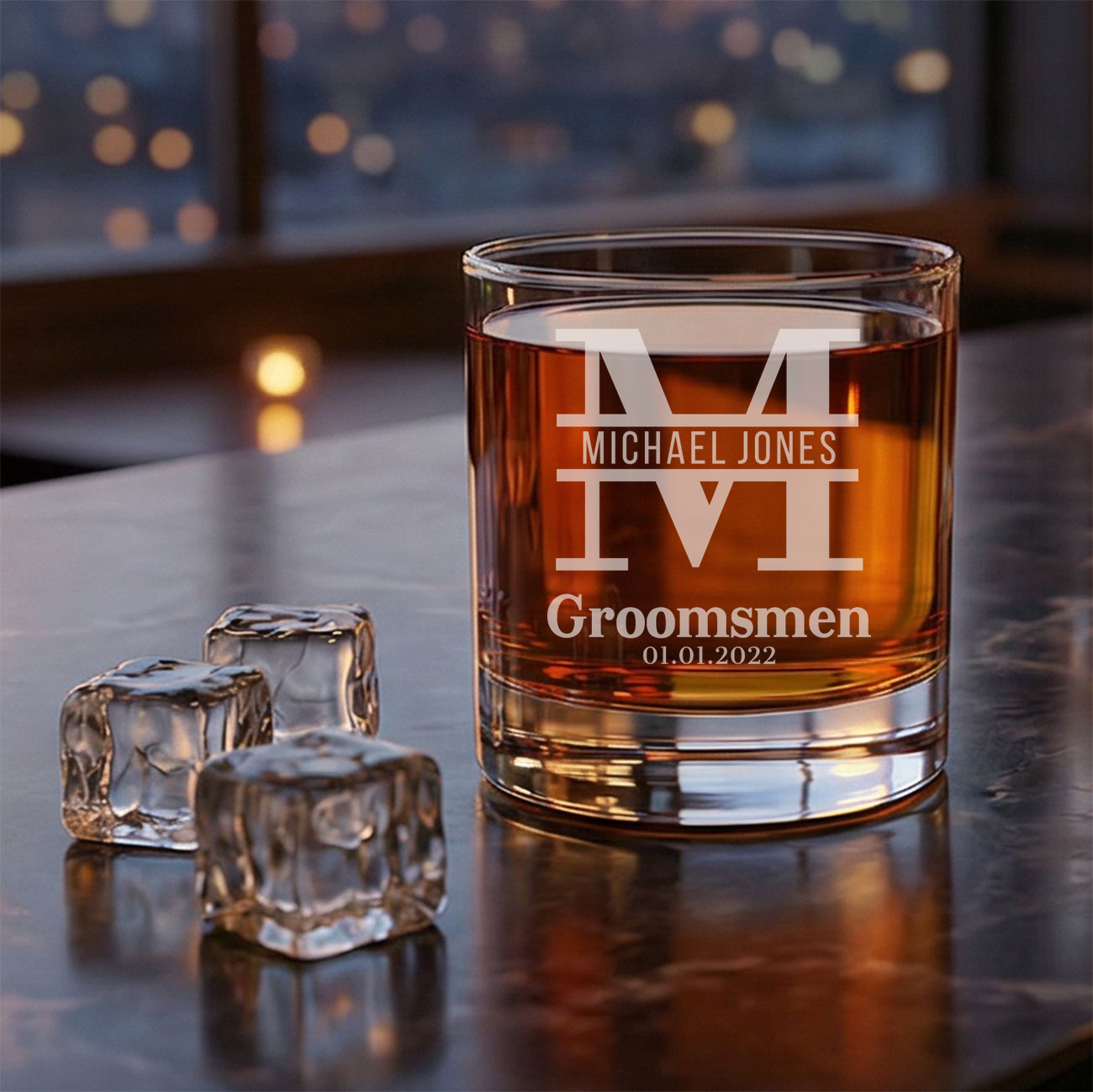 Personalized Groomsmen Themed Whiskey Glass Custom Engraved Old Fashioned Glass 11 oz