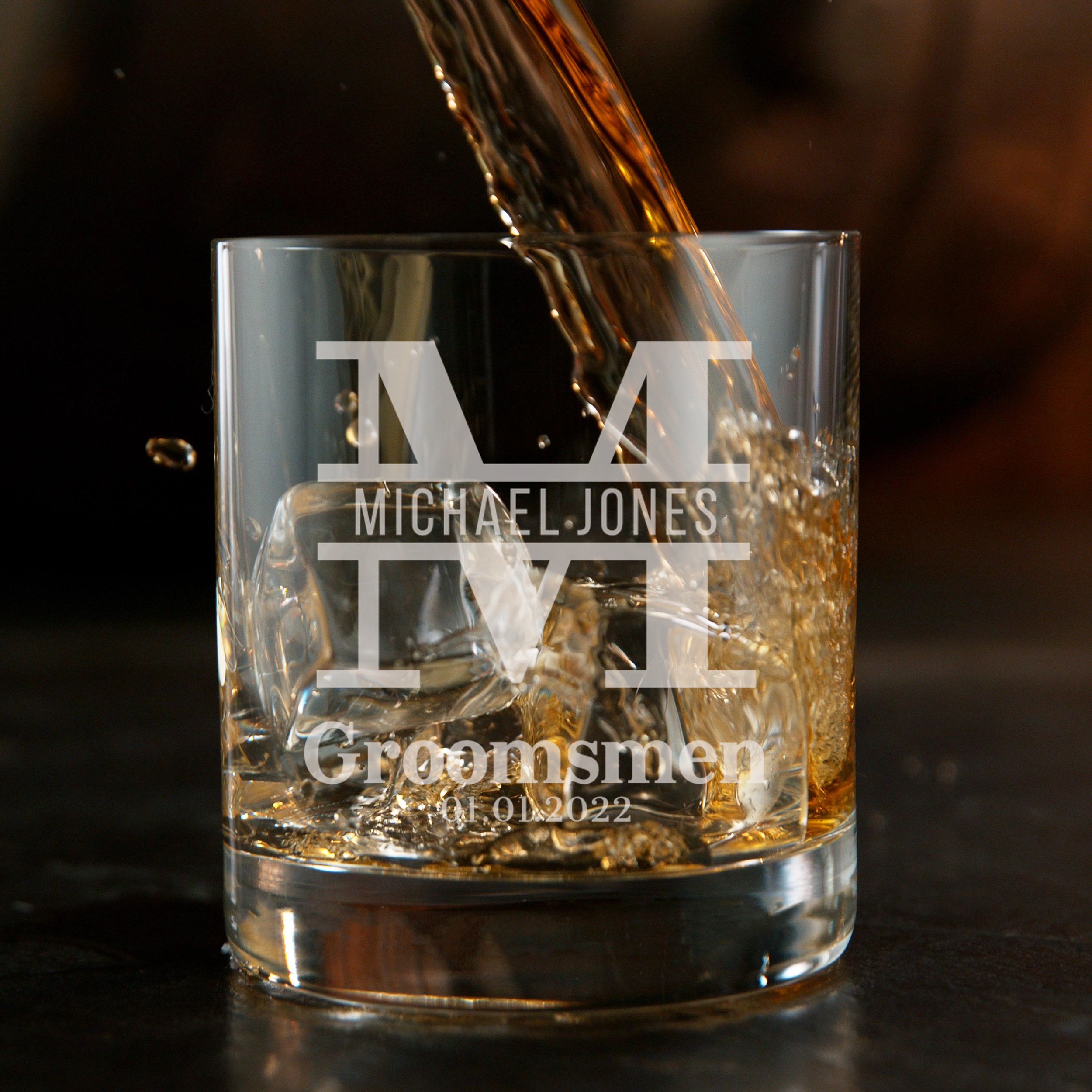 Personalized Groomsmen Themed Whiskey Glass Custom Engraved Old Fashioned Glass 11 oz