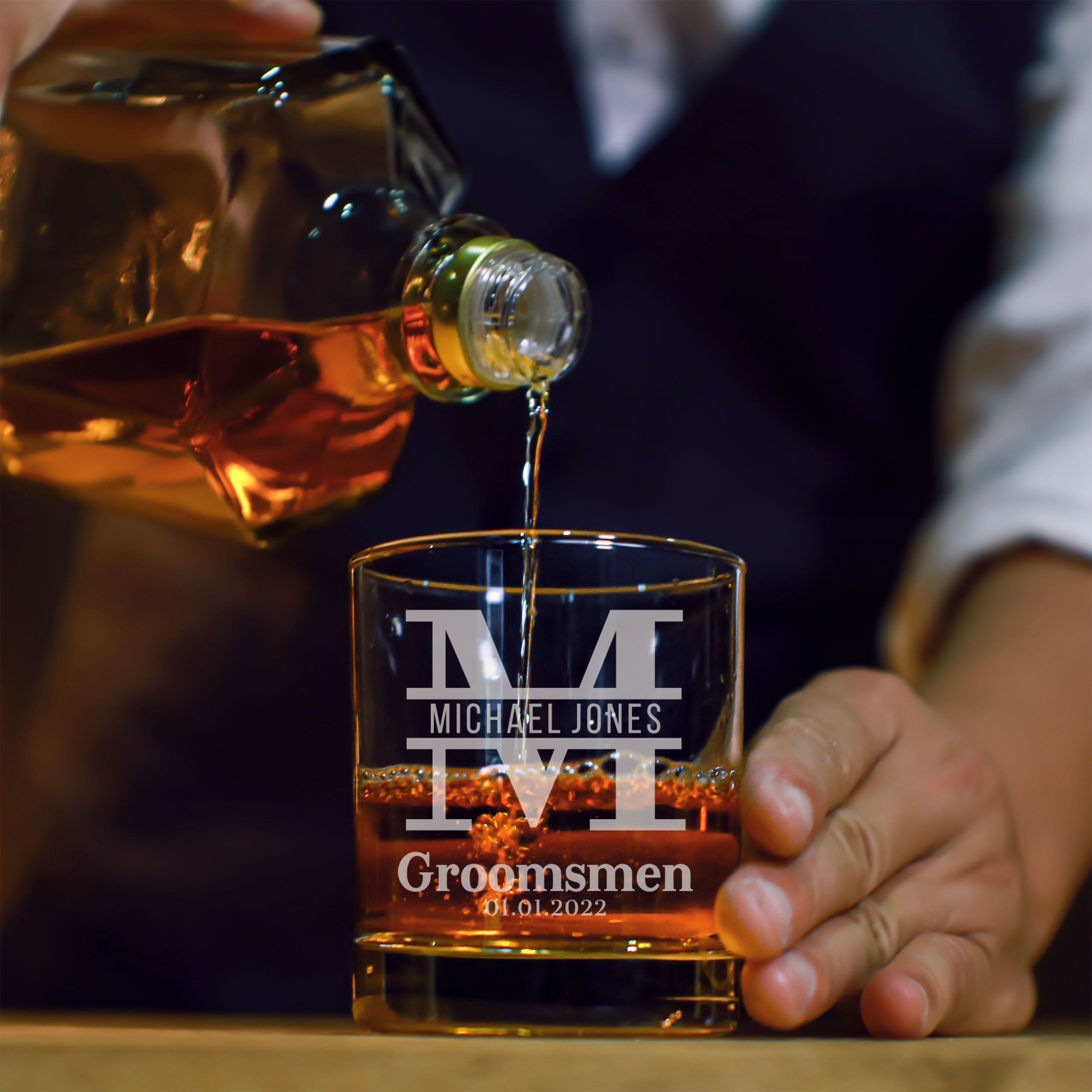 Personalized Groomsmen Themed Whiskey Glass Custom Engraved Old Fashioned Glass 11 oz