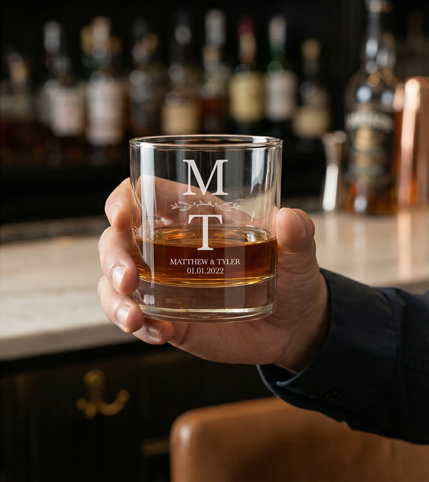 Personalized  Wedding Themed Whiskey Glass Custom Engraved Old Fashioned Glass 11 oz