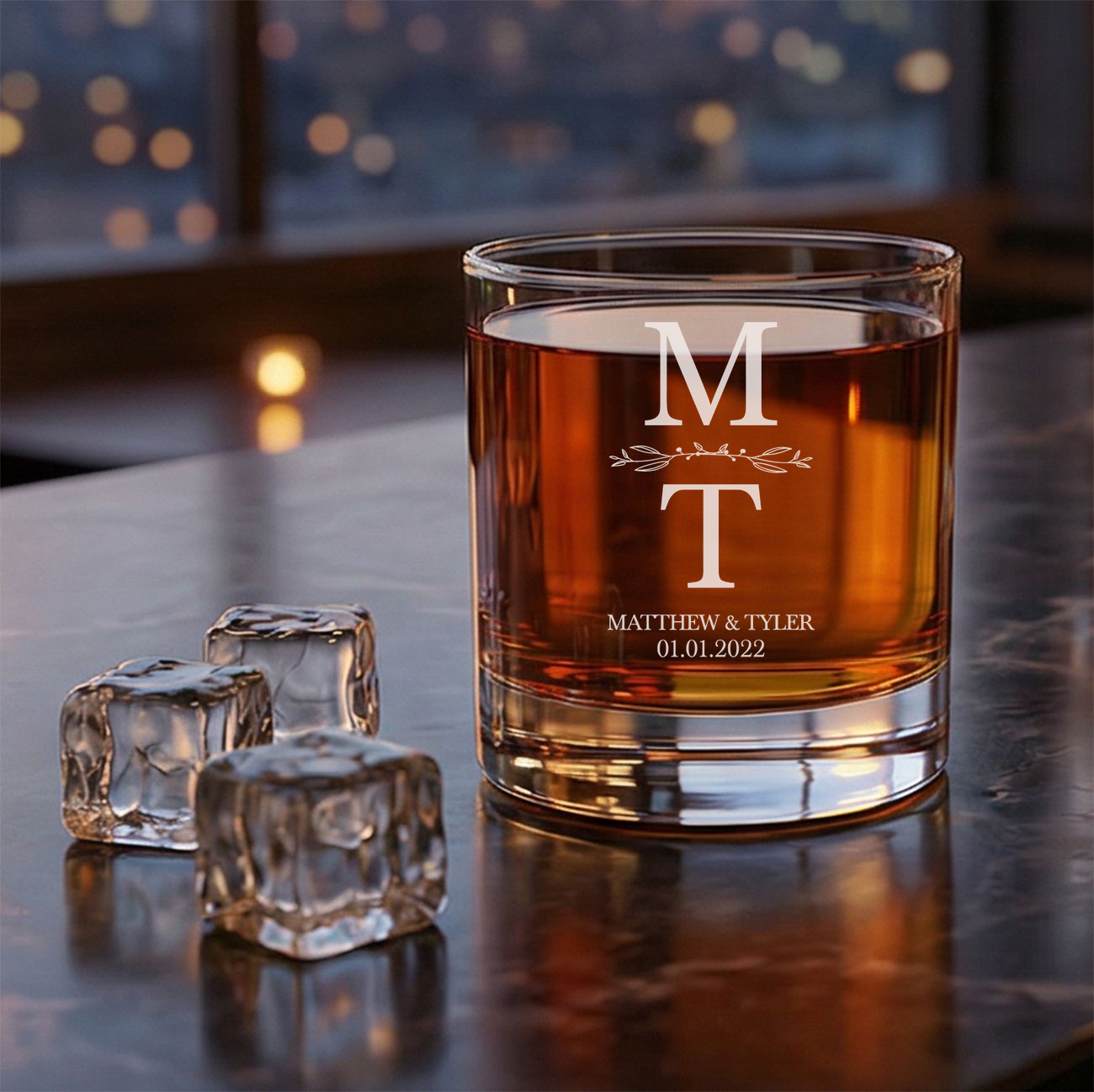Personalized  Wedding Themed Whiskey Glass Custom Engraved Old Fashioned Glass 11 oz