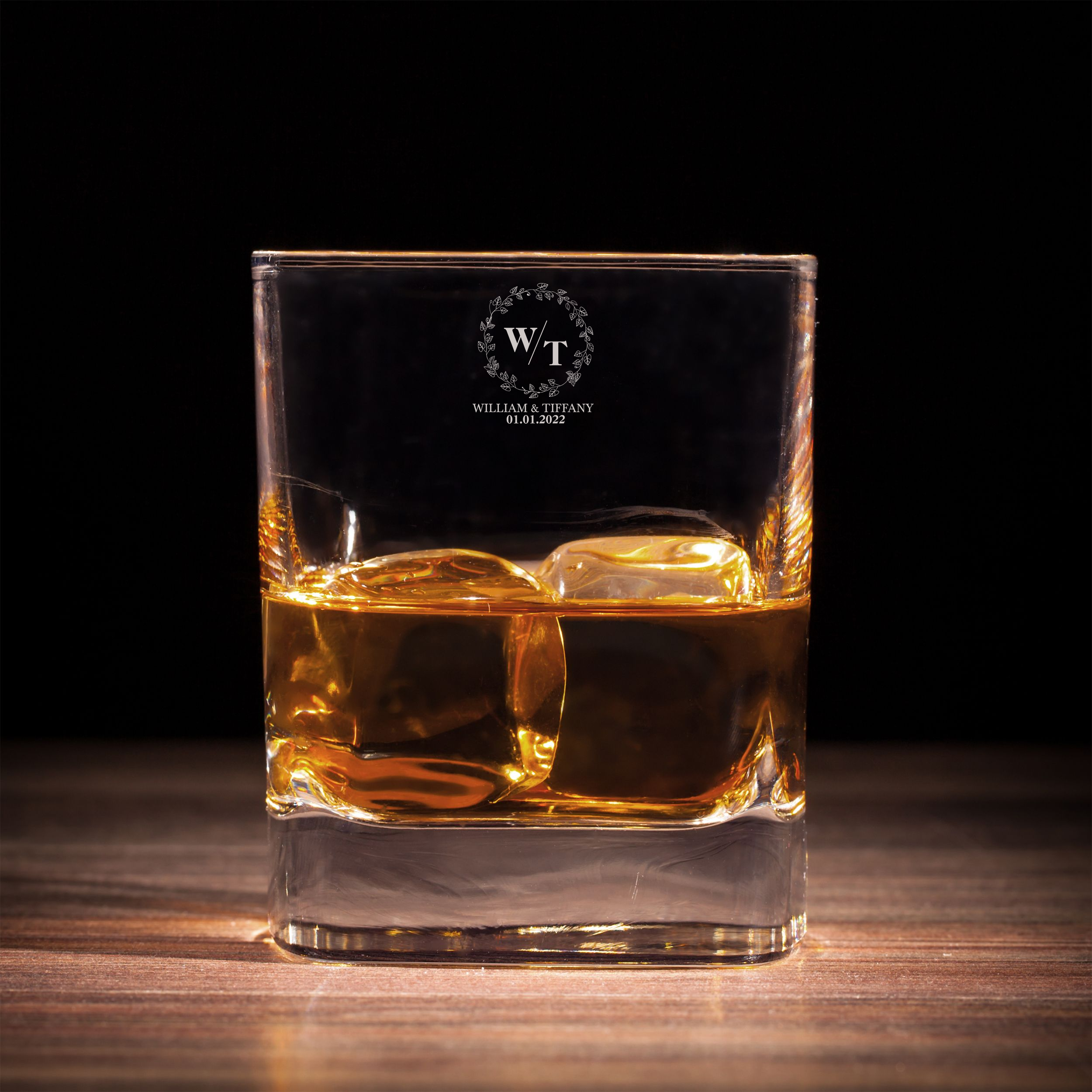 Personalized  Wedding Themed Whiskey Glass with Names Custom Engraved Old Fashioned Glass 11 oz