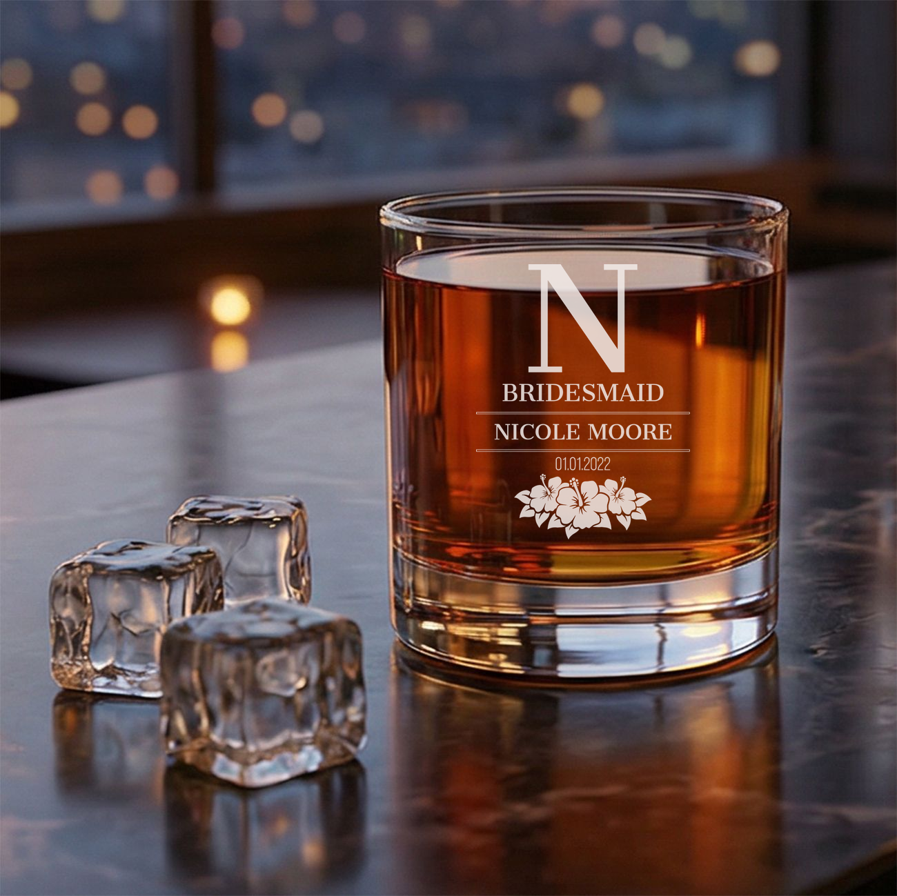 Personalized Bridesmaid Themed Whiskey Glass Custom Engraved Old Fashioned Glass 11 oz