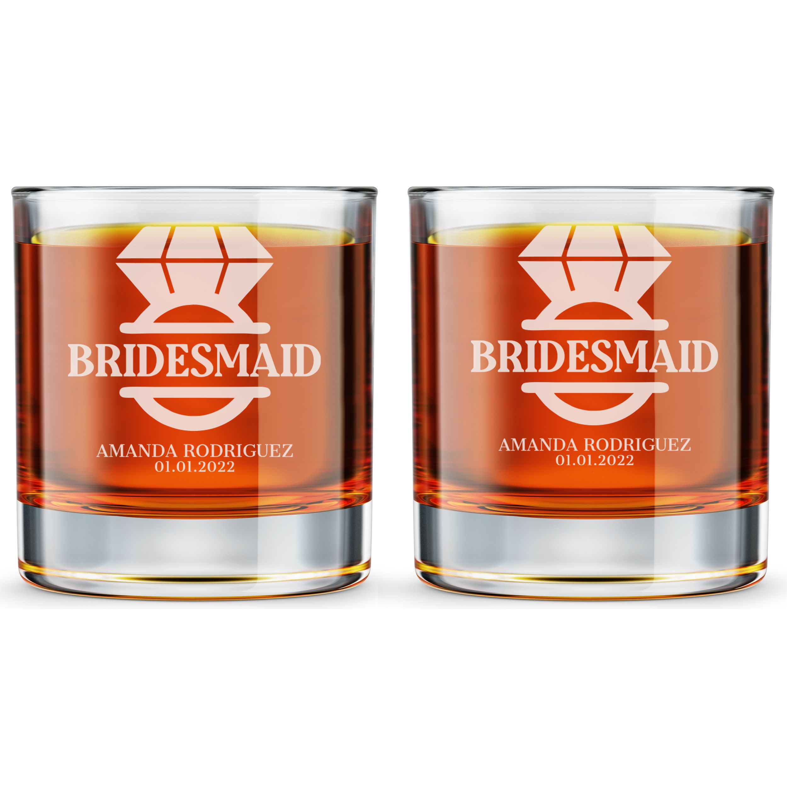 Personalized  Whiskey Glass for Bridesmaid Custom Engraved Old Fashioned Glass 11 oz