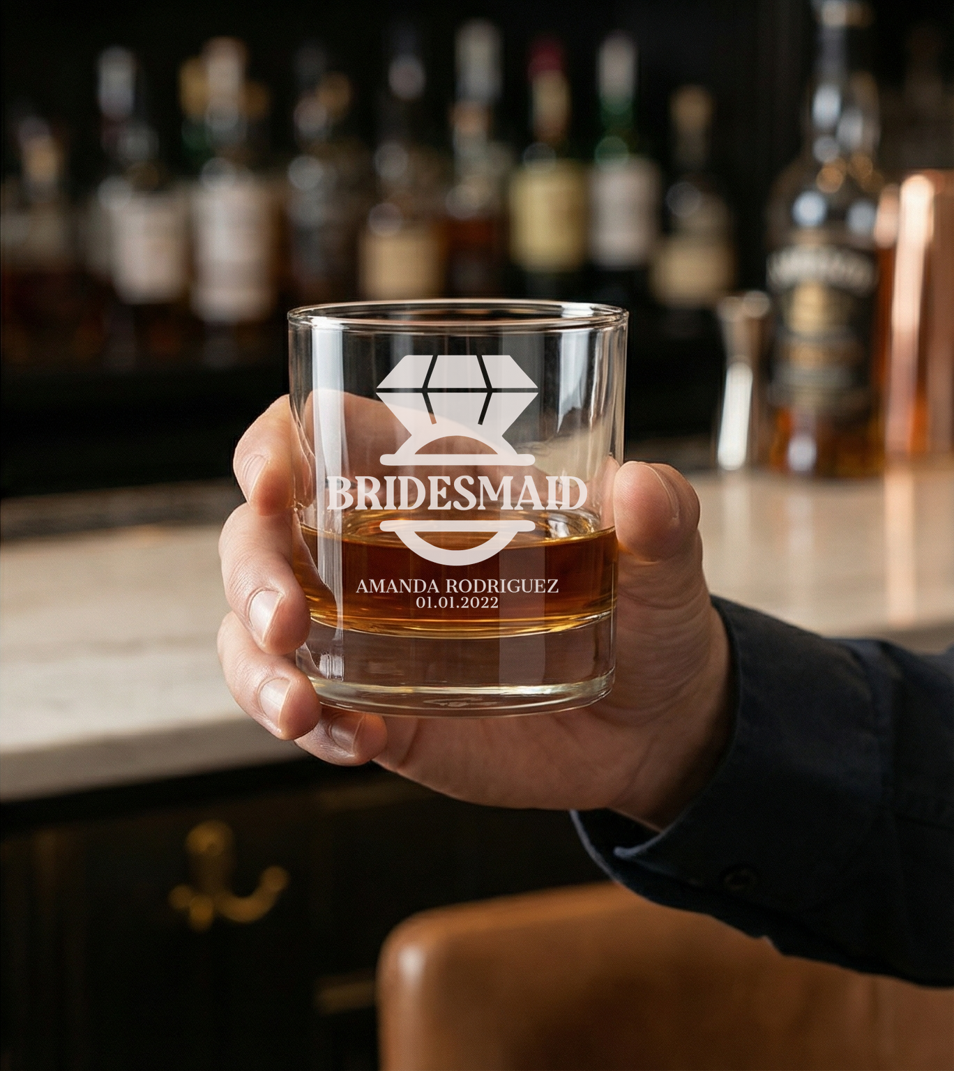 Personalized  Whiskey Glass for Bridesmaid Custom Engraved Old Fashioned Glass 11 oz