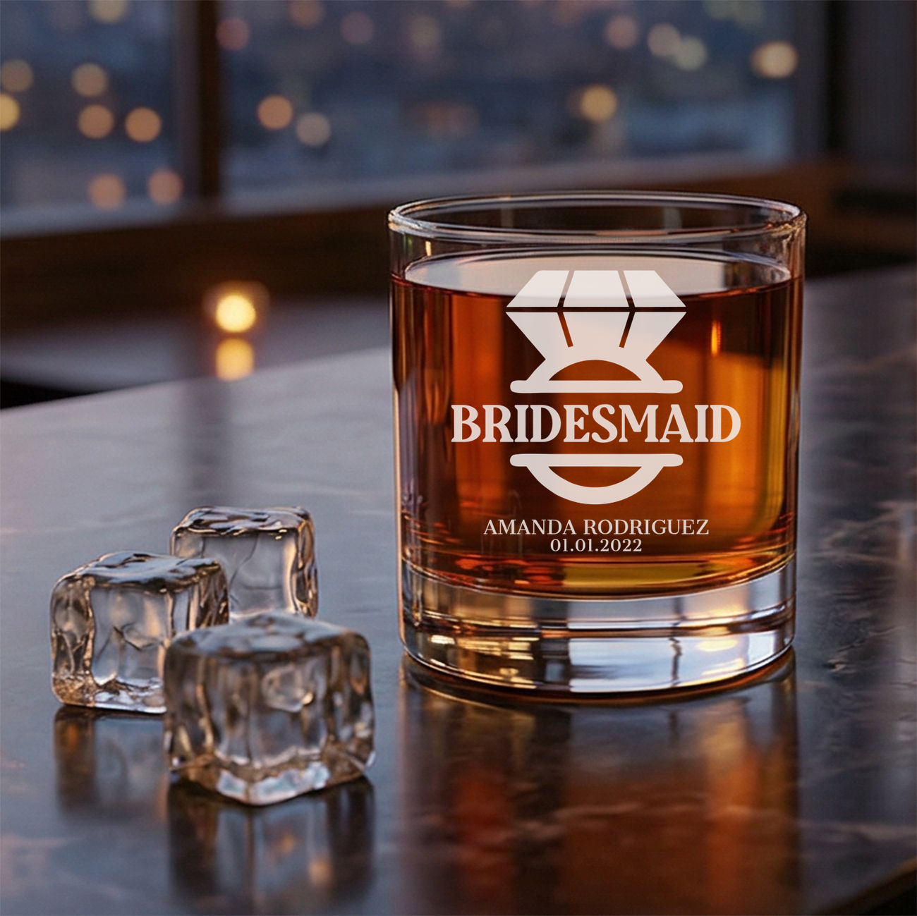 Personalized  Whiskey Glass for Bridesmaid Custom Engraved Old Fashioned Glass 11 oz