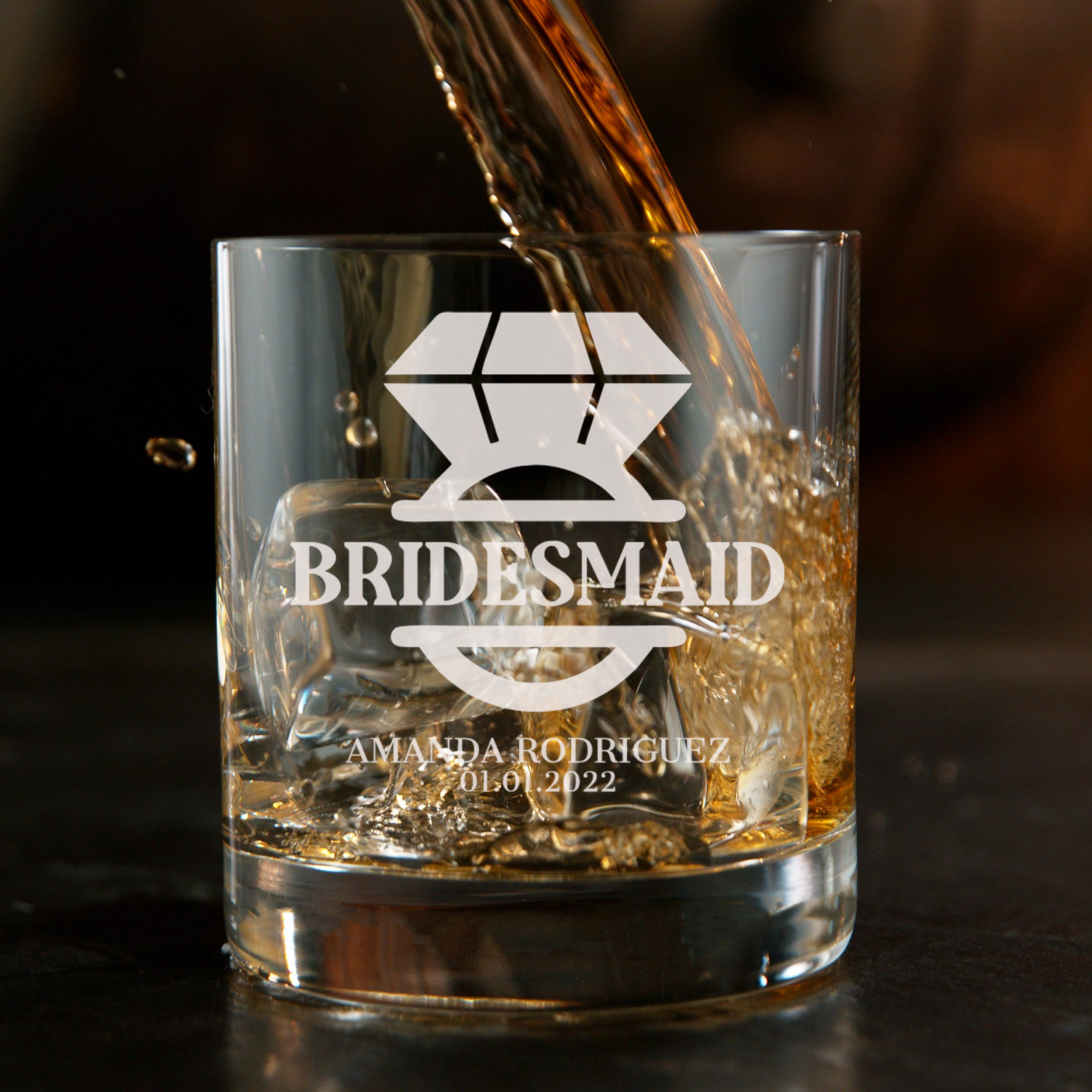 Personalized  Whiskey Glass for Bridesmaid Custom Engraved Old Fashioned Glass 11 oz