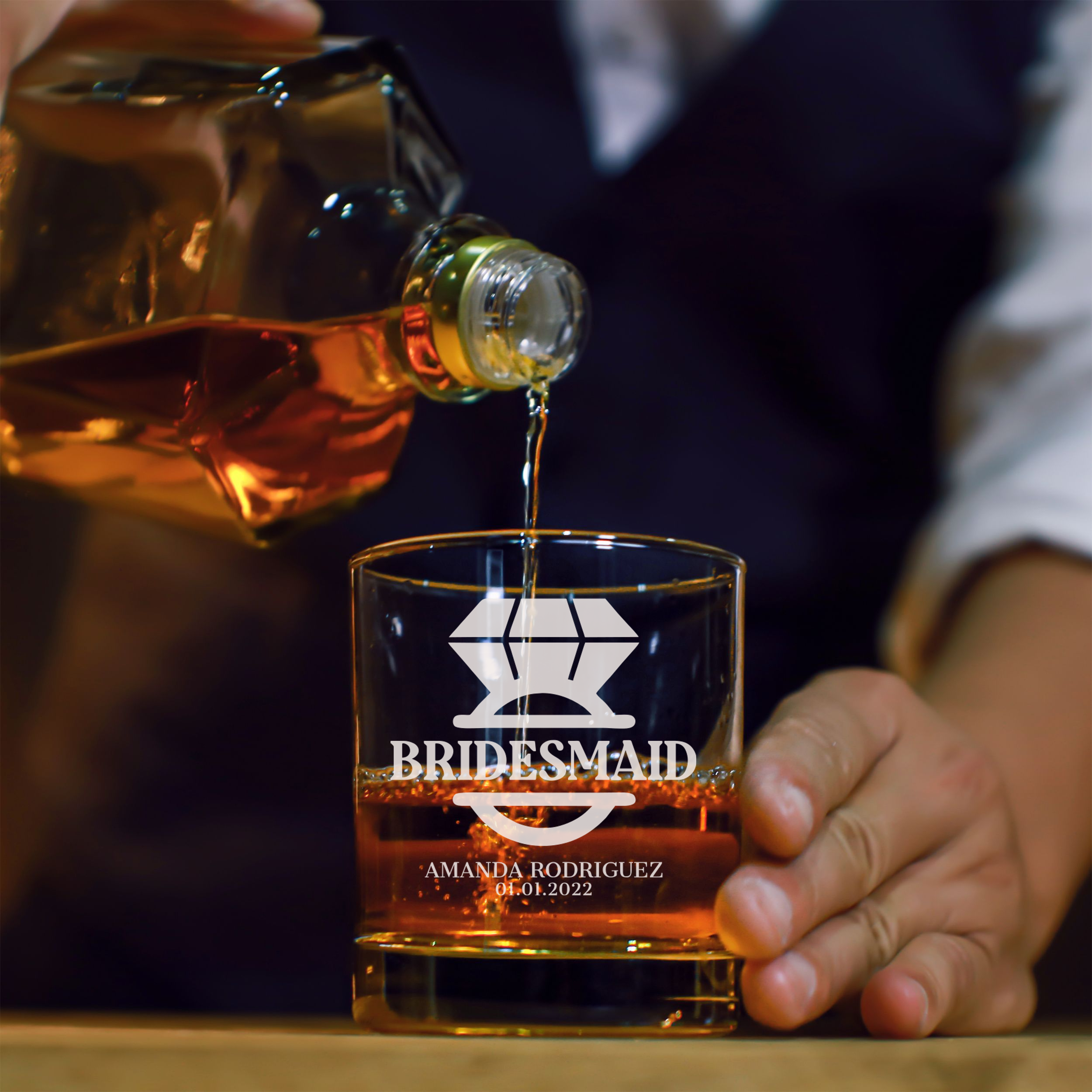 Personalized  Whiskey Glass for Bridesmaid Custom Engraved Old Fashioned Glass 11 oz