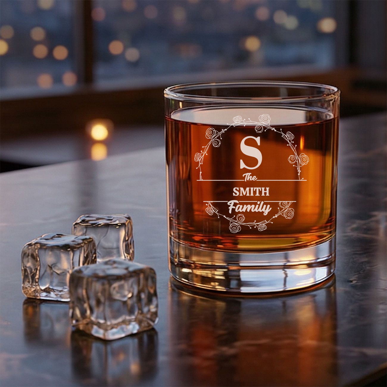 Personalized  Initial Monogram Whiskey Glass Custom Engraved Old Fashioned Glass 11 oz