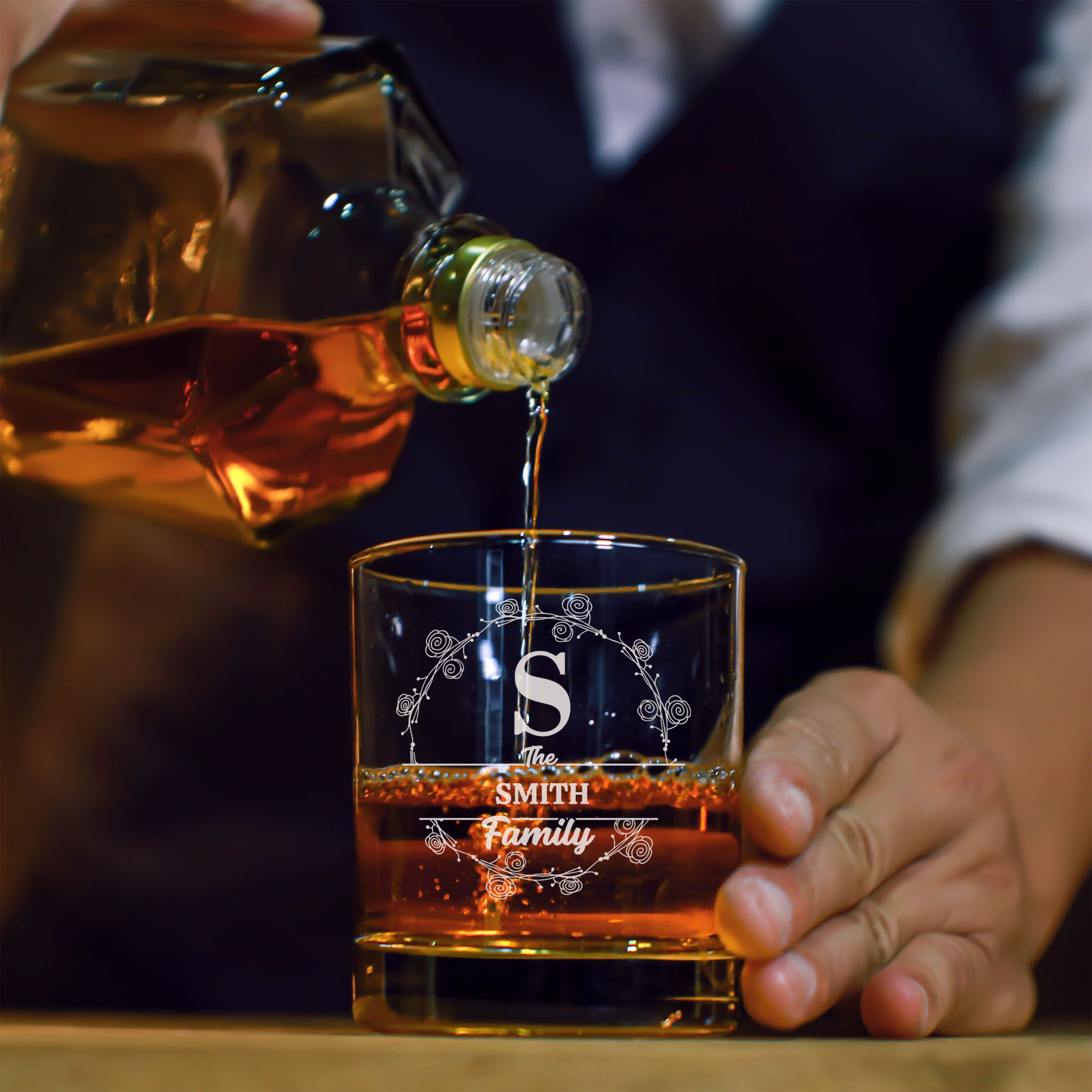 Personalized  Initial Monogram Whiskey Glass Custom Engraved Old Fashioned Glass 11 oz