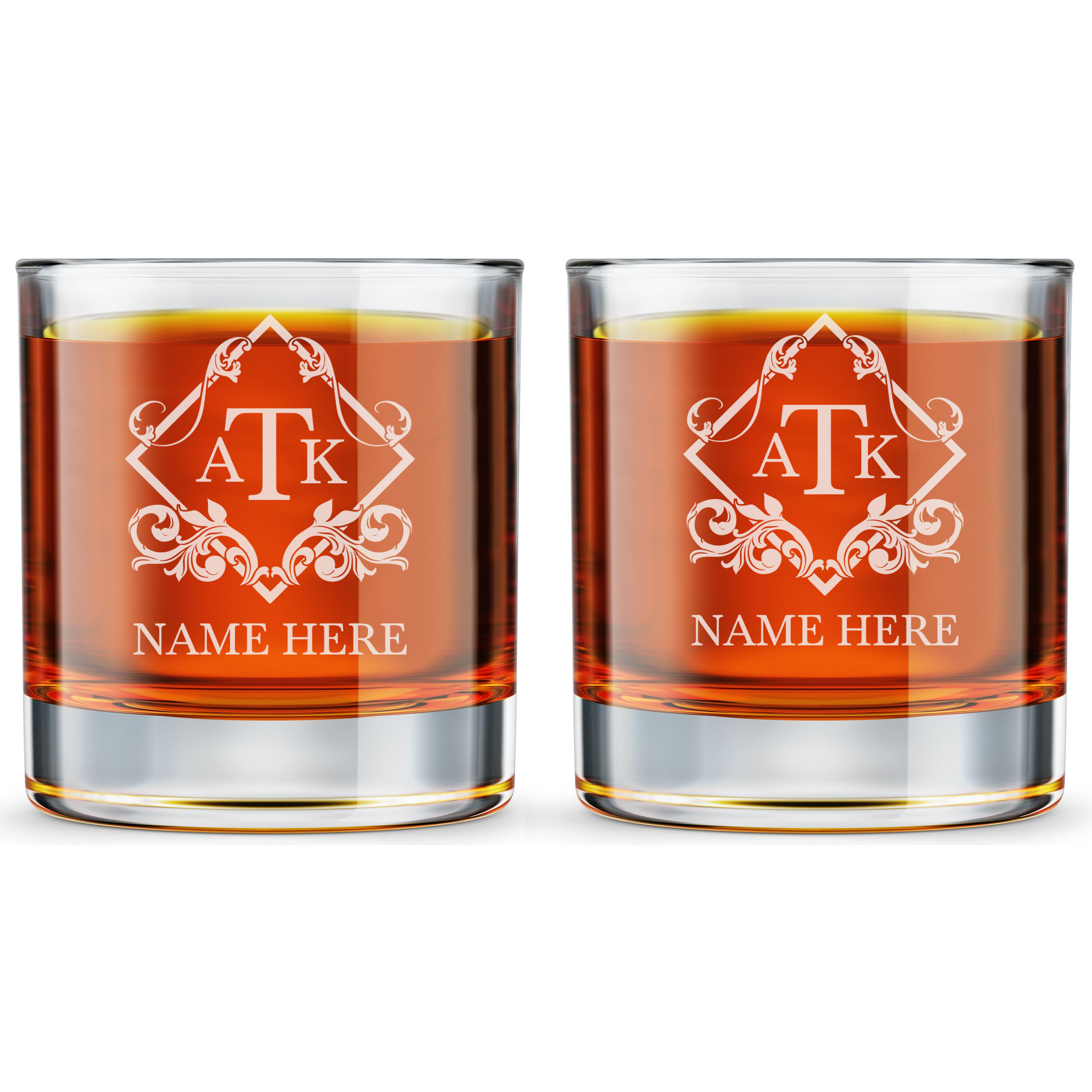Personalized 3 Letter Monogram Whiskey Glass Custom Engraved Old Fashioned Glass 11 oz