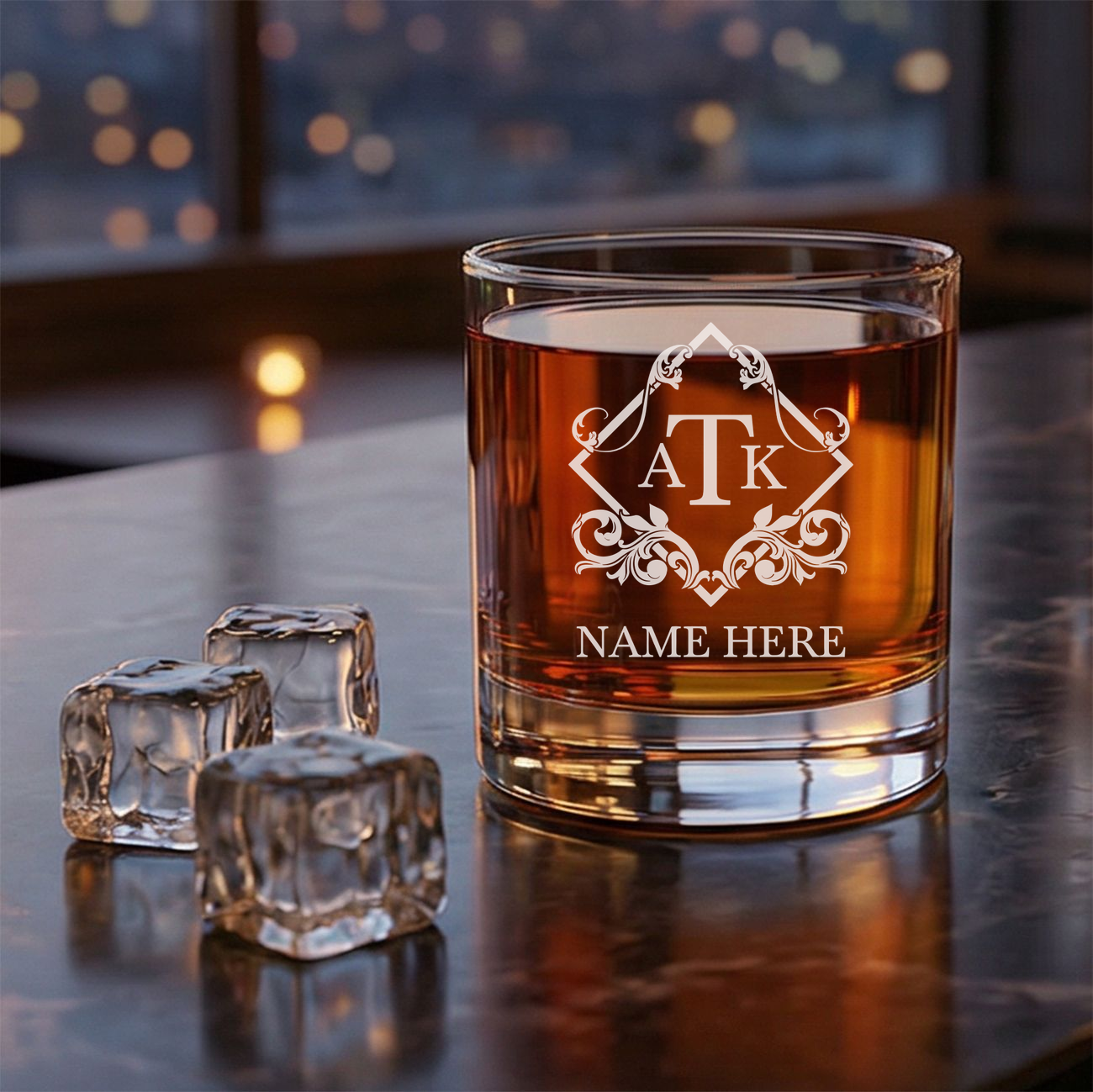 Personalized 3 Letter Monogram Whiskey Glass Custom Engraved Old Fashioned Glass 11 oz
