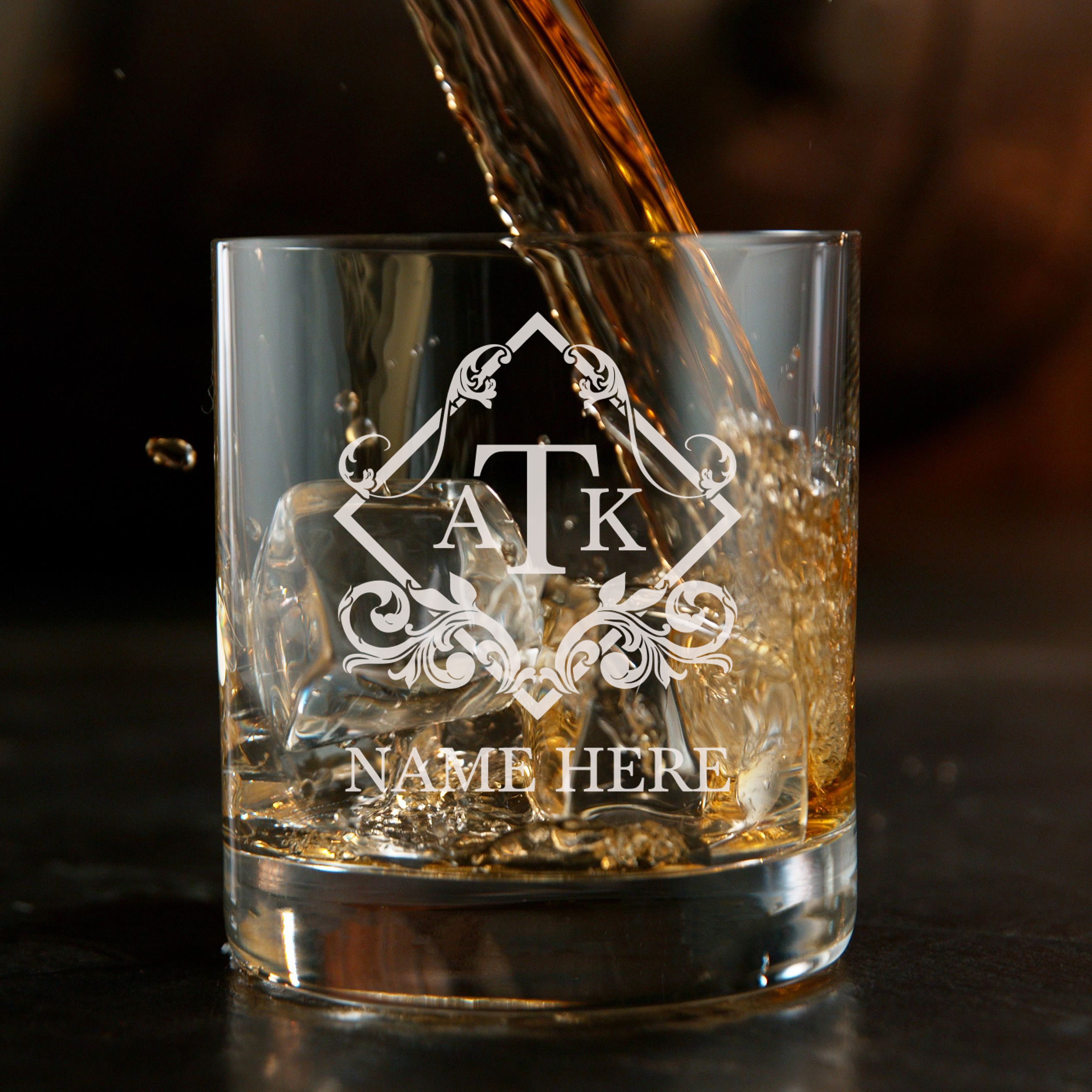 Personalized 3 Letter Monogram Whiskey Glass Custom Engraved Old Fashioned Glass 11 oz
