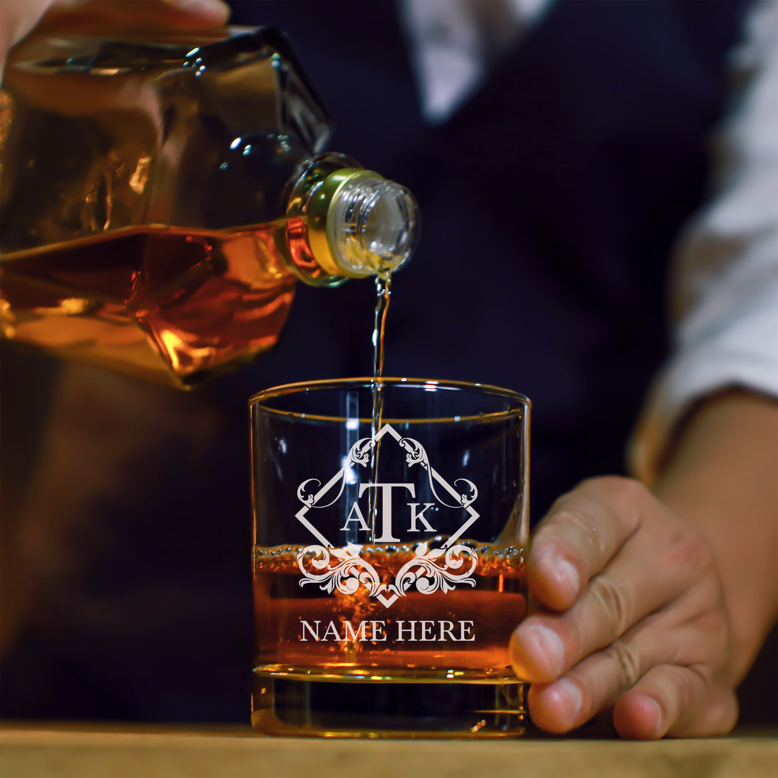 Personalized 3 Letter Monogram Whiskey Glass Custom Engraved Old Fashioned Glass 11 oz