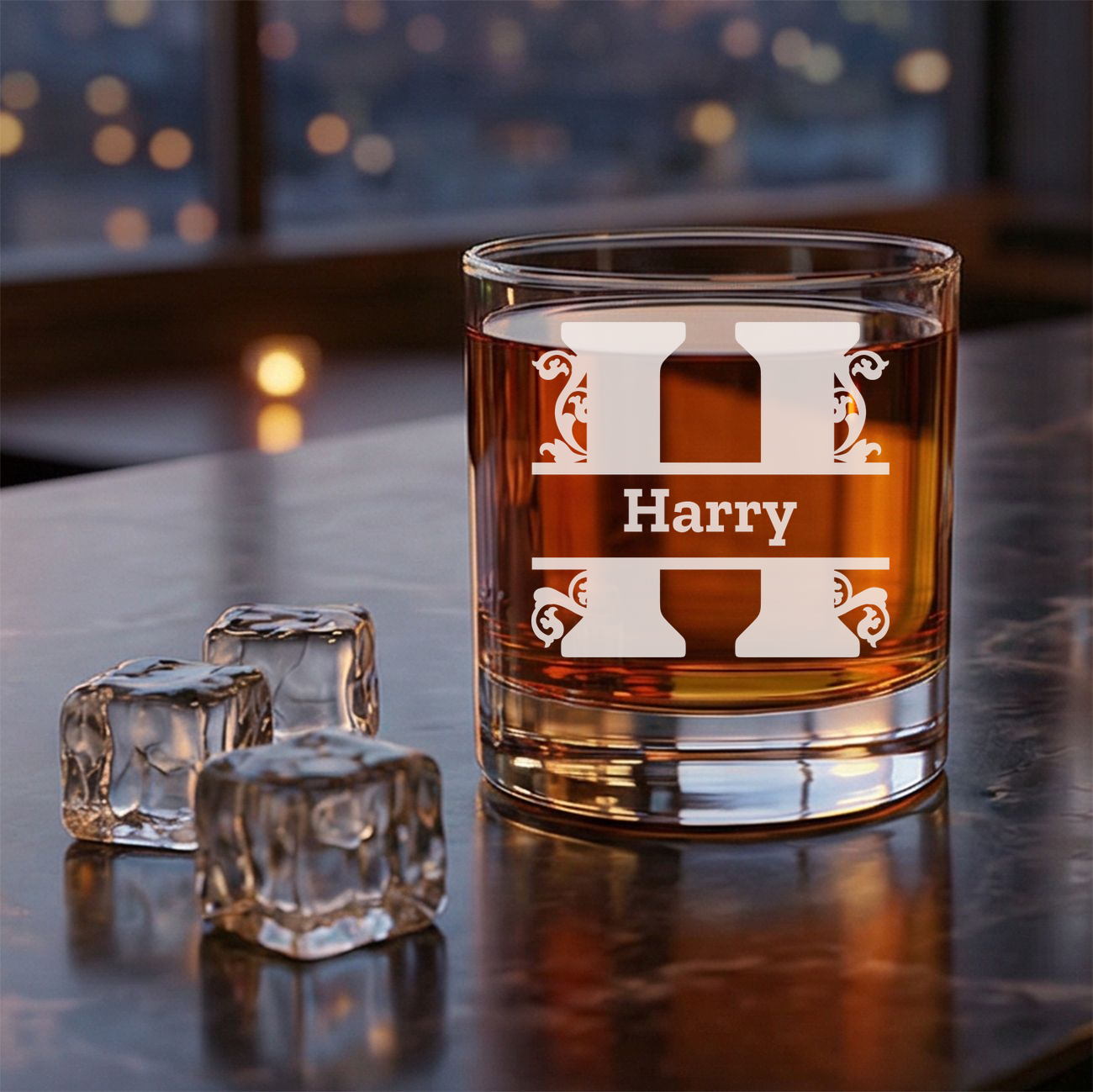 Personalized 1 Letter Monogram Whiskey Glass Custom Engraved Old Fashioned Glass 11 oz