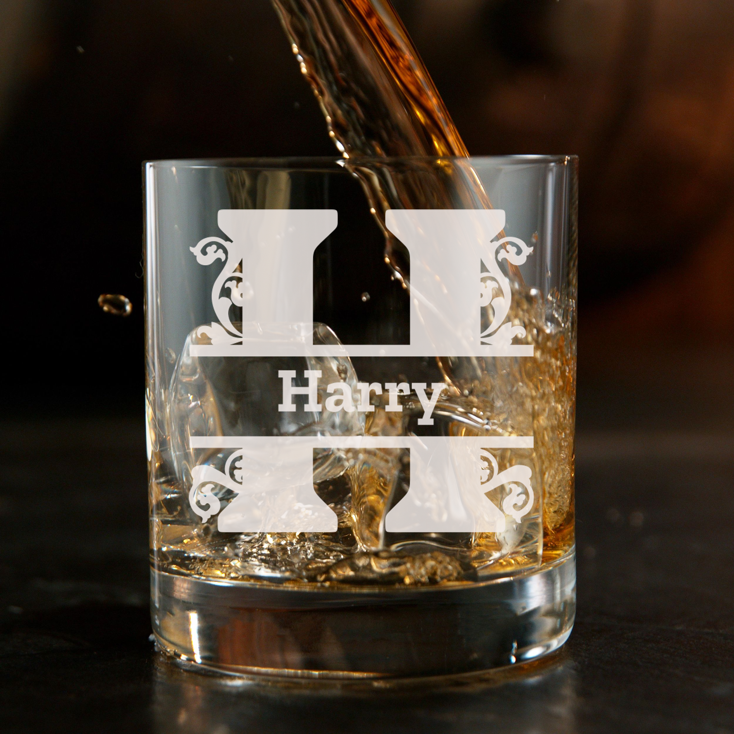 Personalized 1 Letter Monogram Whiskey Glass Custom Engraved Old Fashioned Glass 11 oz