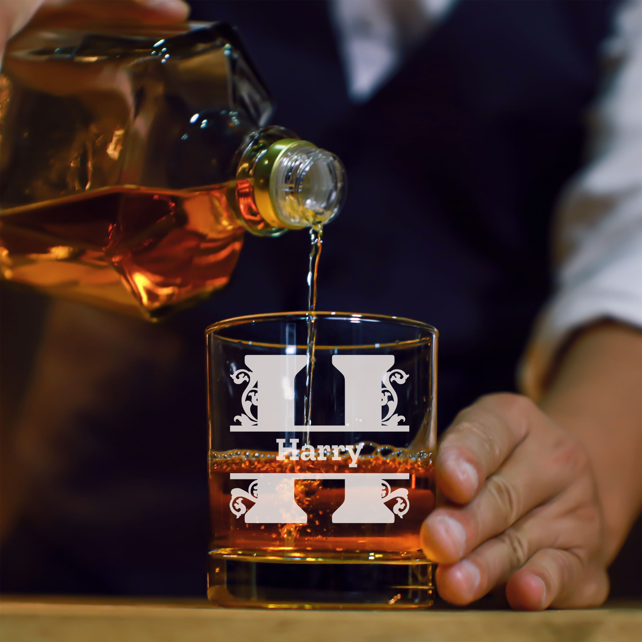 Personalized 1 Letter Monogram Whiskey Glass Custom Engraved Old Fashioned Glass 11 oz