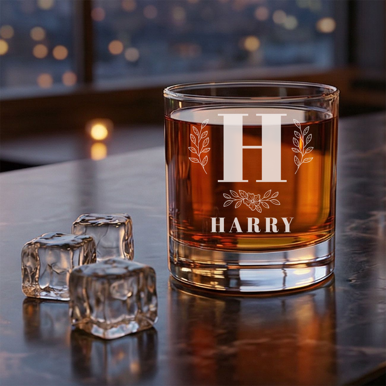 Personalized 1 Letter with Name Monogram Whiskey Glass Custom Engraved Old Fashioned Glass 11 oz