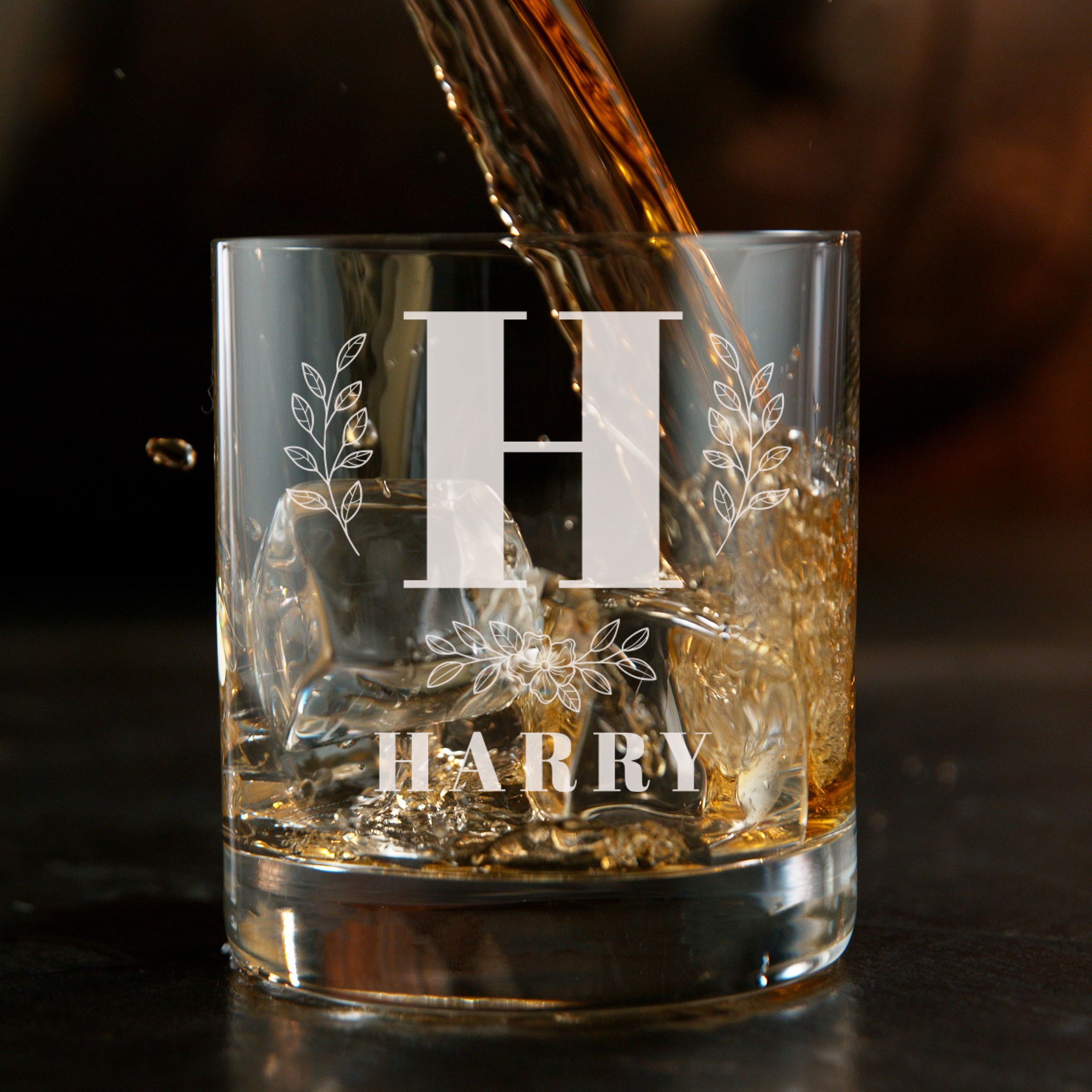 Personalized 1 Letter with Name Monogram Whiskey Glass Custom Engraved Old Fashioned Glass 11 oz