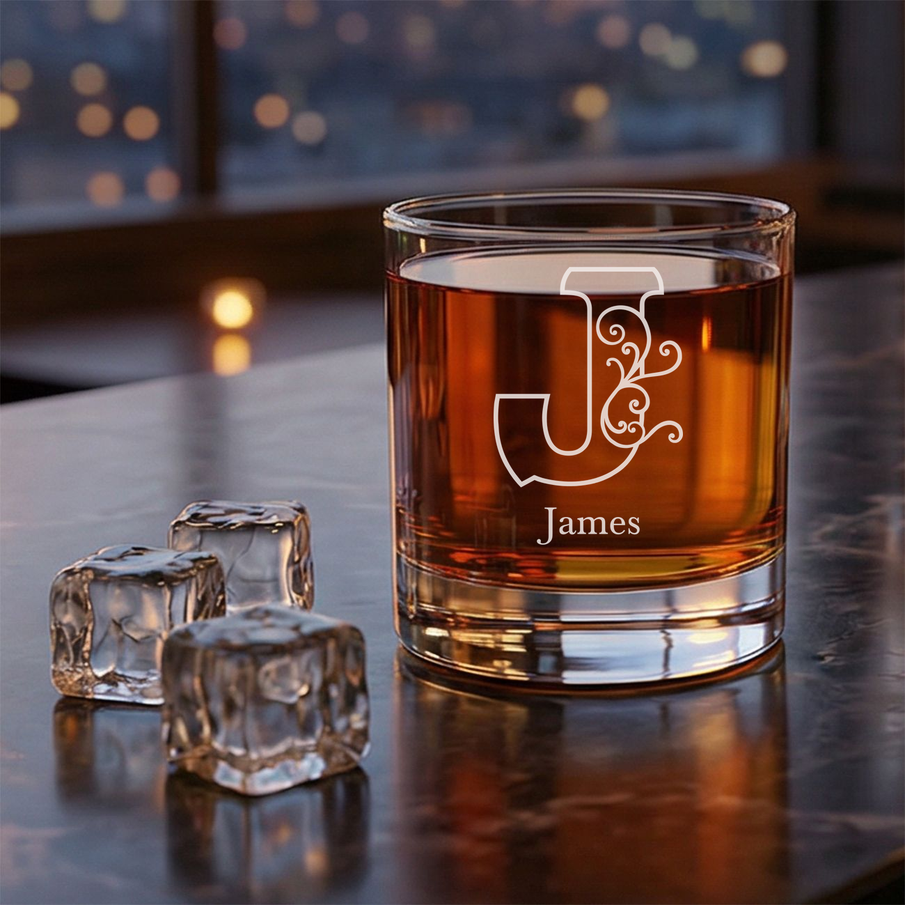 Personalized 1 Letter Floral Themed Monogram Whiskey Glass Custom Engraved Old Fashioned Glass 11 oz