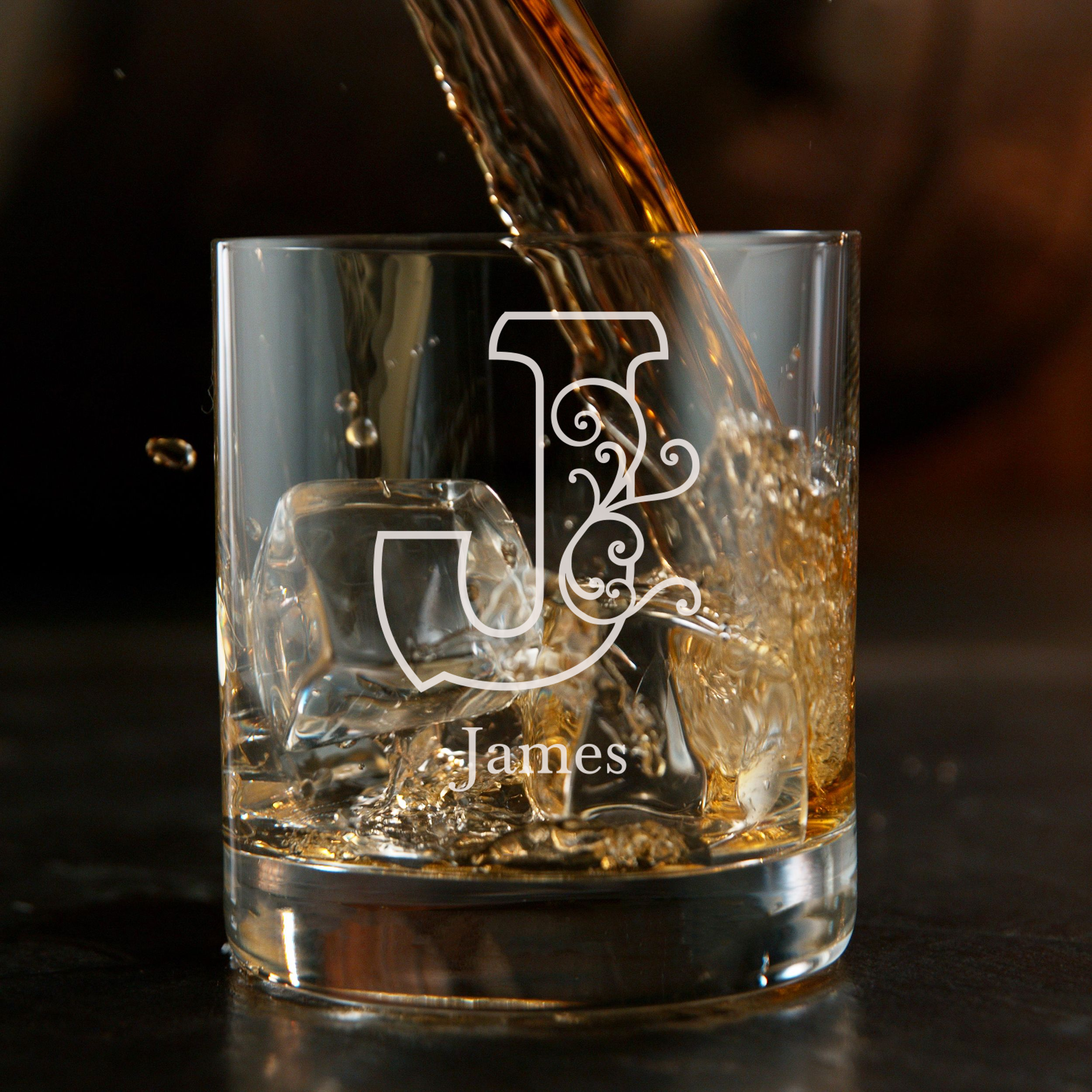 Personalized 1 Letter Floral Themed Monogram Whiskey Glass Custom Engraved Old Fashioned Glass 11 oz