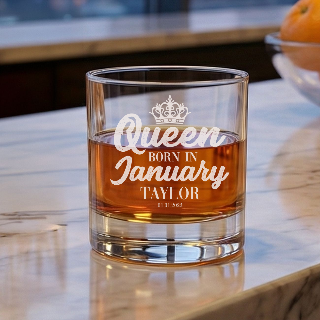Personalized  Birthday Themed Whiskey Glass with Name Custom Engraved Old Fashioned Glass 11 oz