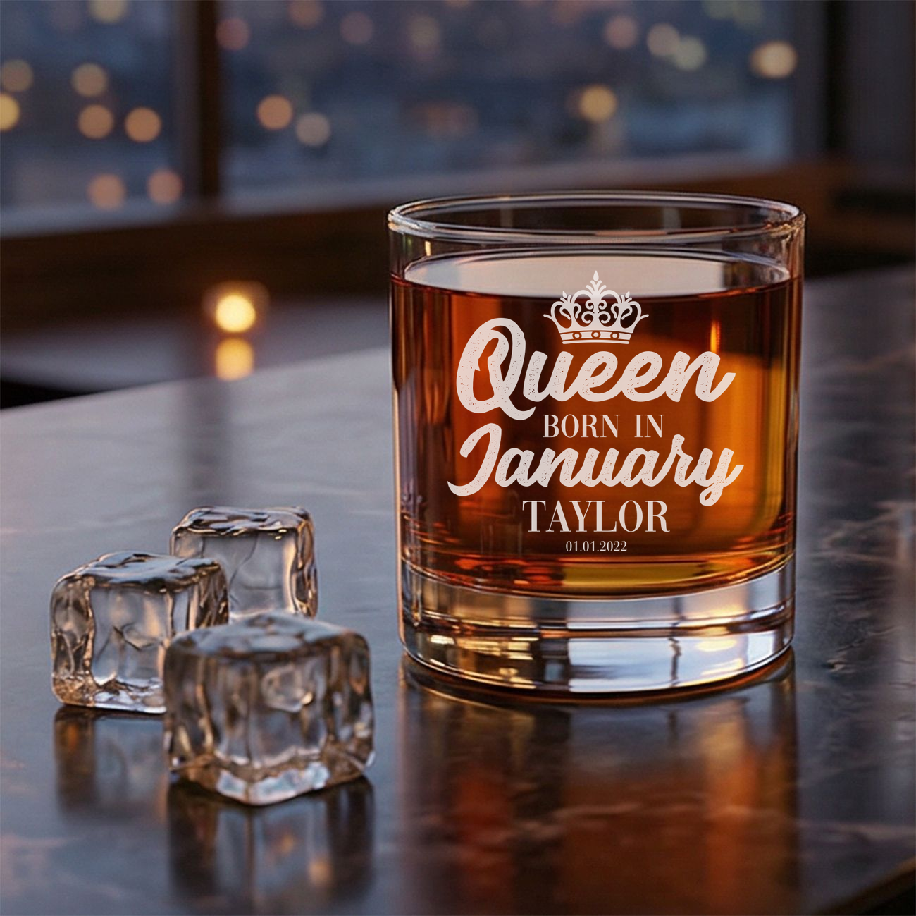 Personalized  Birthday Themed Whiskey Glass with Name Custom Engraved Old Fashioned Glass 11 oz