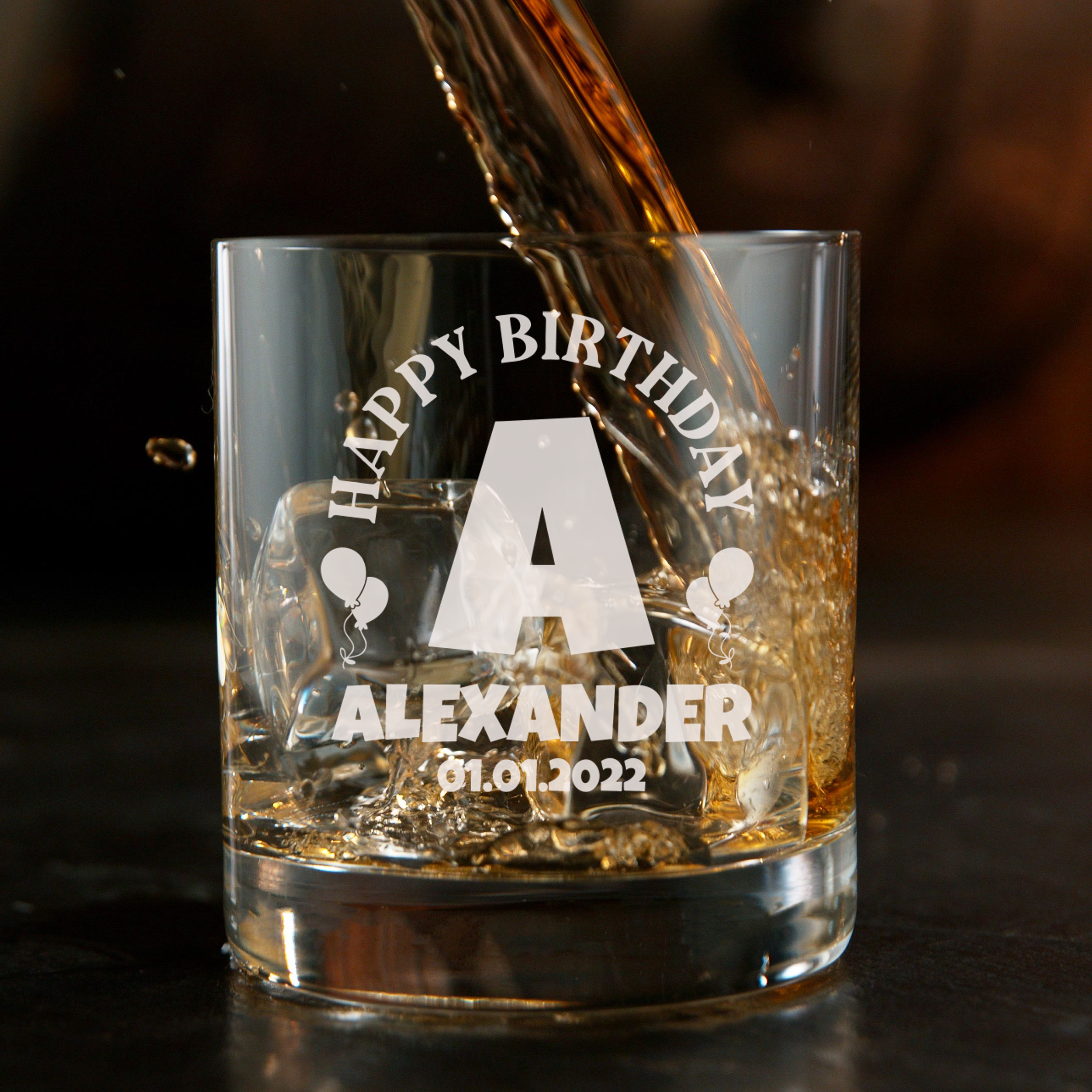 Personalized  Birthday Themed Whiskey Glass Custom Engraved Old Fashioned Glass 11 oz