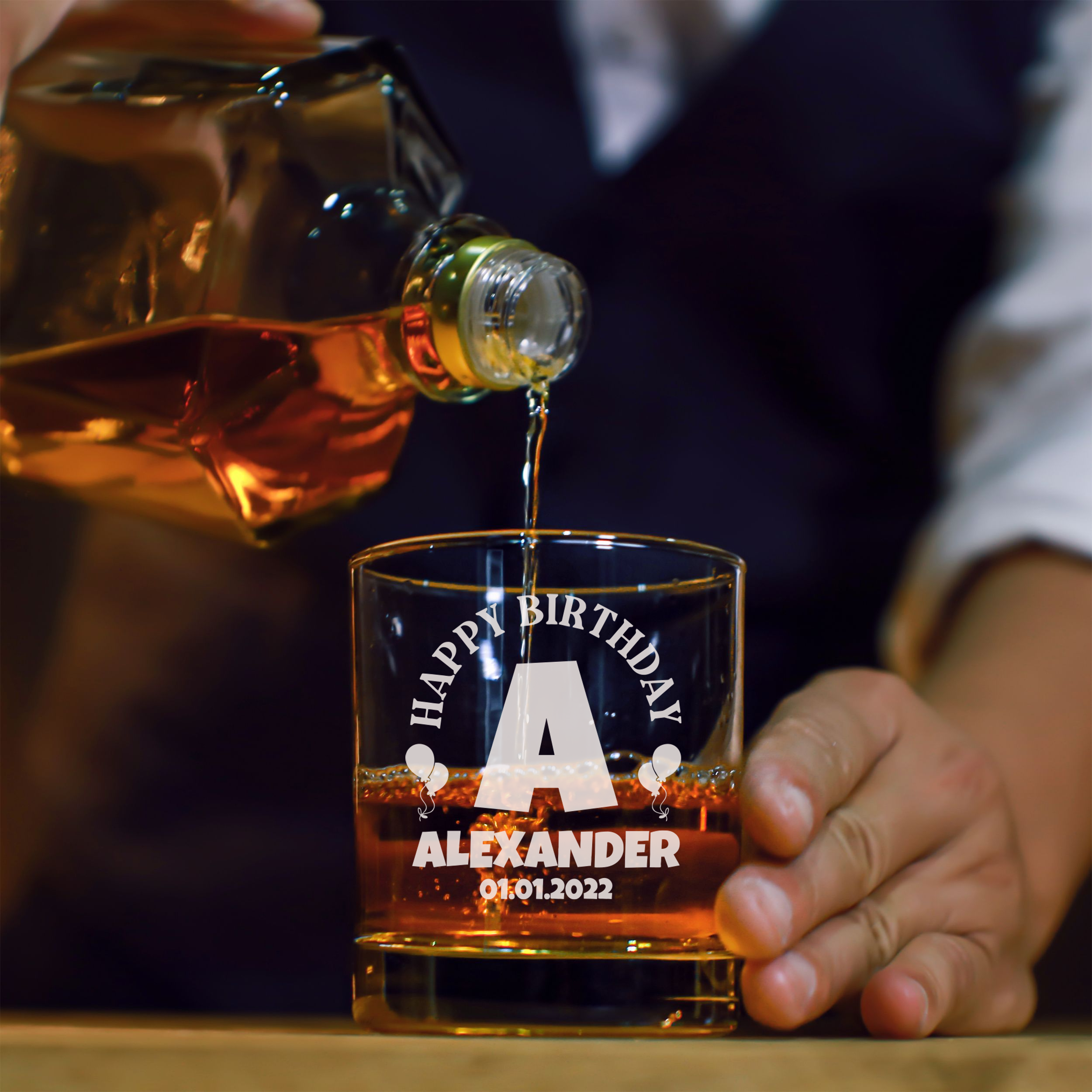 Personalized  Birthday Themed Whiskey Glass Custom Engraved Old Fashioned Glass 11 oz