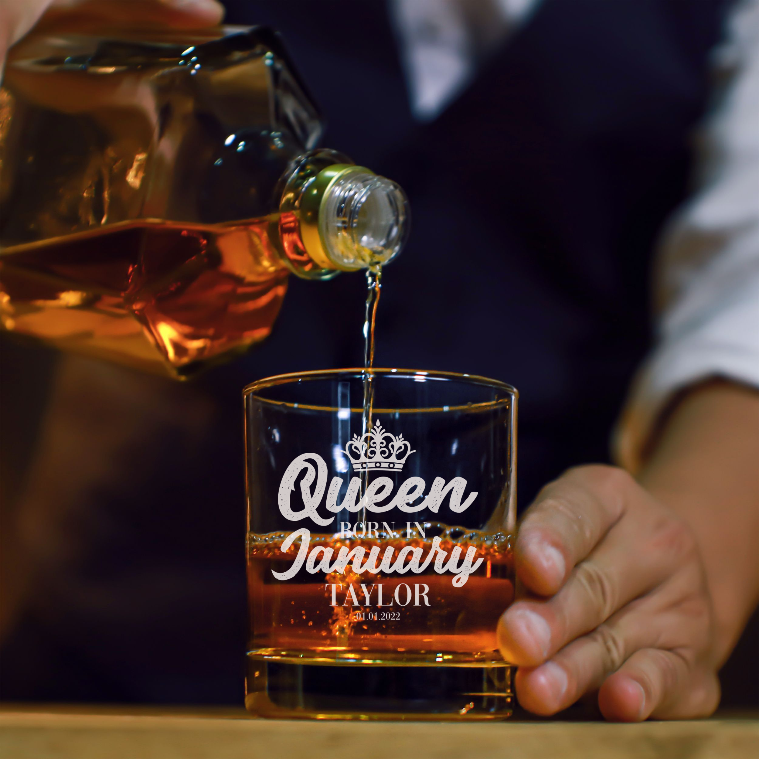 Personalized  Birthday Themed Whiskey Glass with Name Custom Engraved Old Fashioned Glass 11 oz