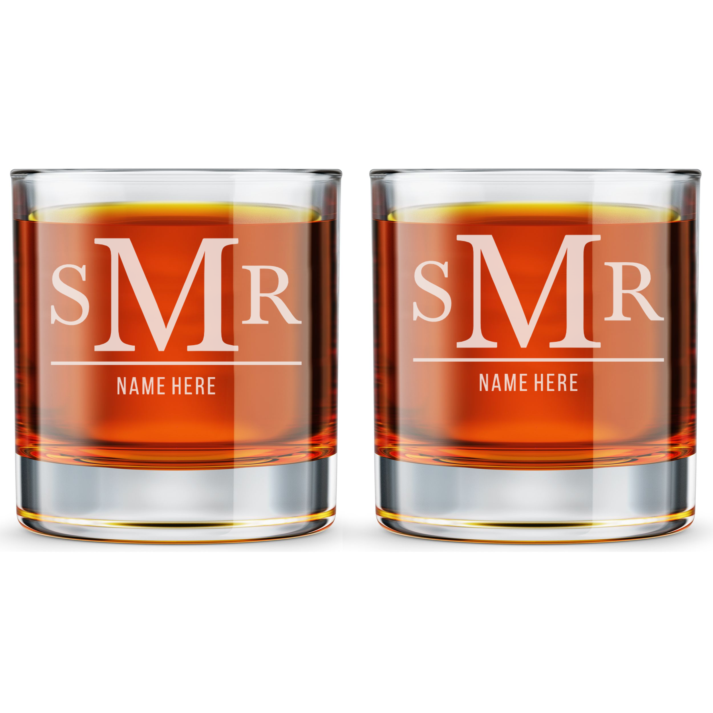 Personalized 3 Letter Monogram with Name Whiskey Glass Custom Engraved Old Fashioned Glass 11 oz