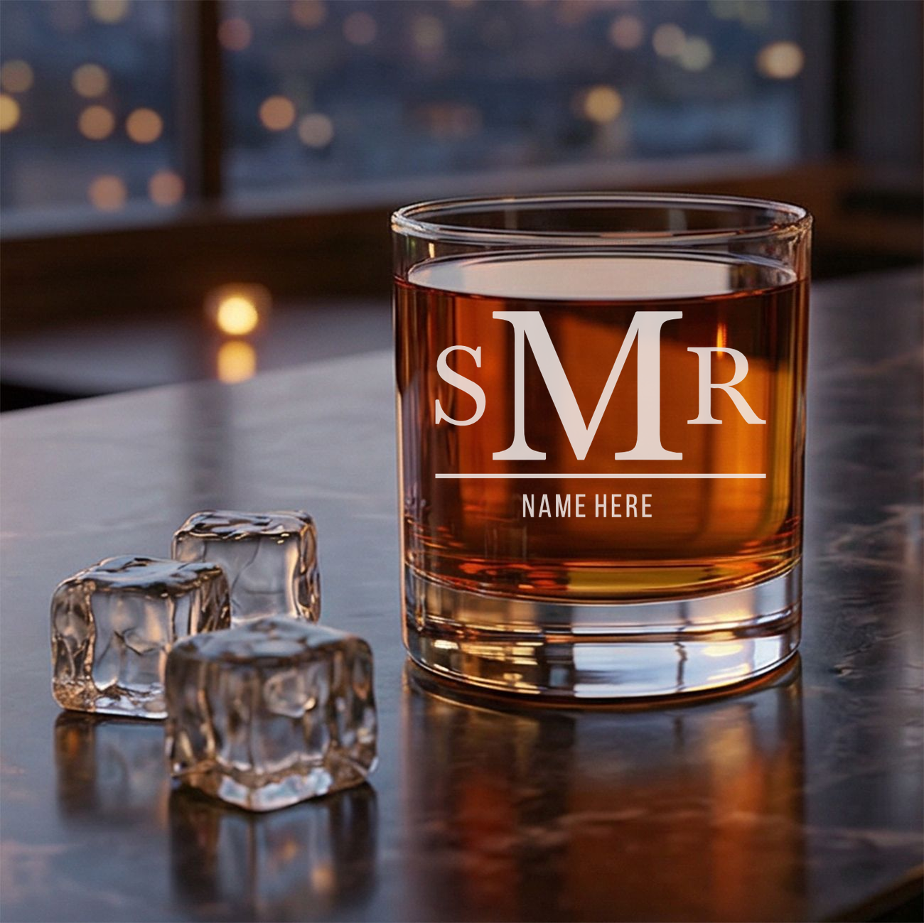 Personalized 3 Letter Monogram with Name Whiskey Glass Custom Engraved Old Fashioned Glass 11 oz