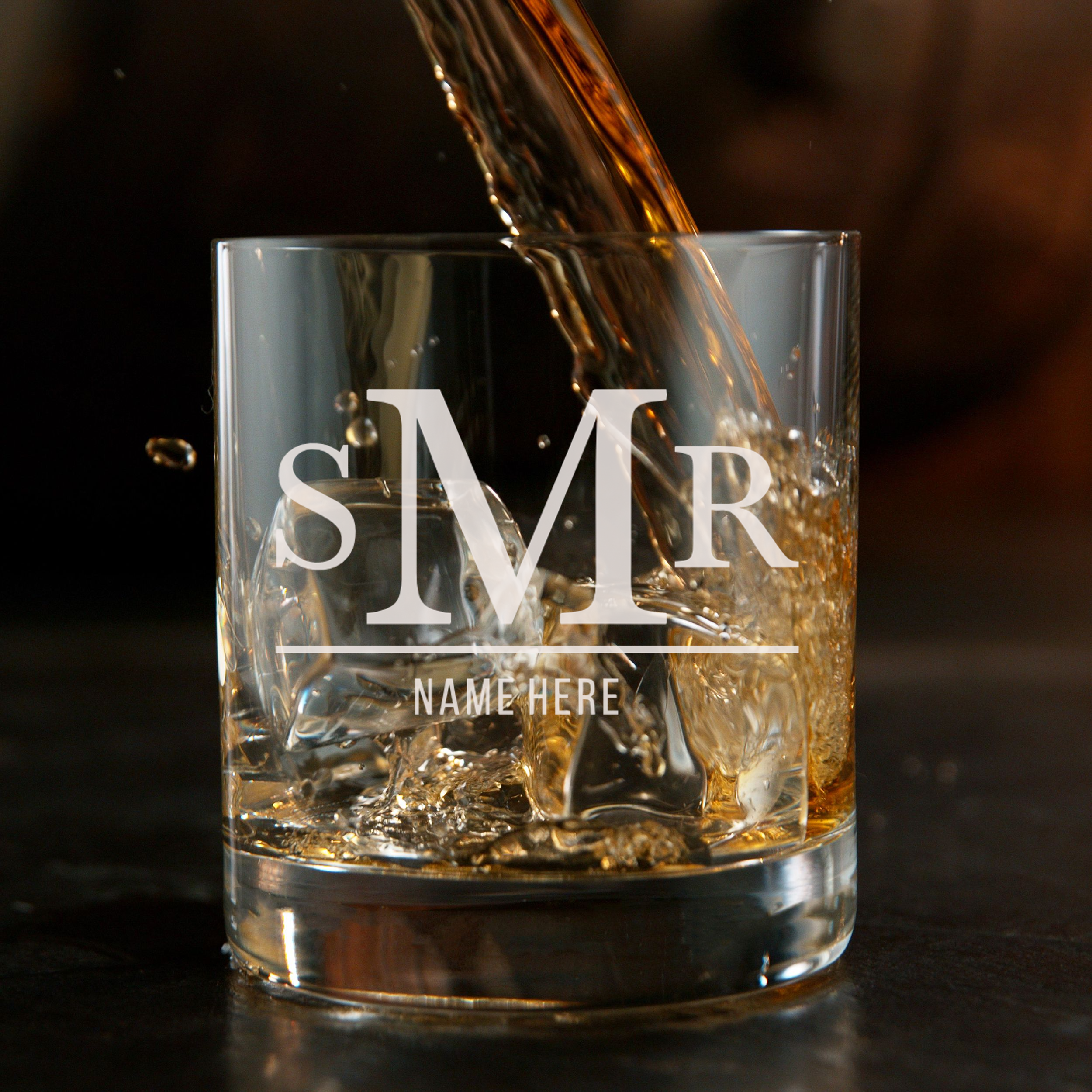 Personalized 3 Letter Monogram with Name Whiskey Glass Custom Engraved Old Fashioned Glass 11 oz