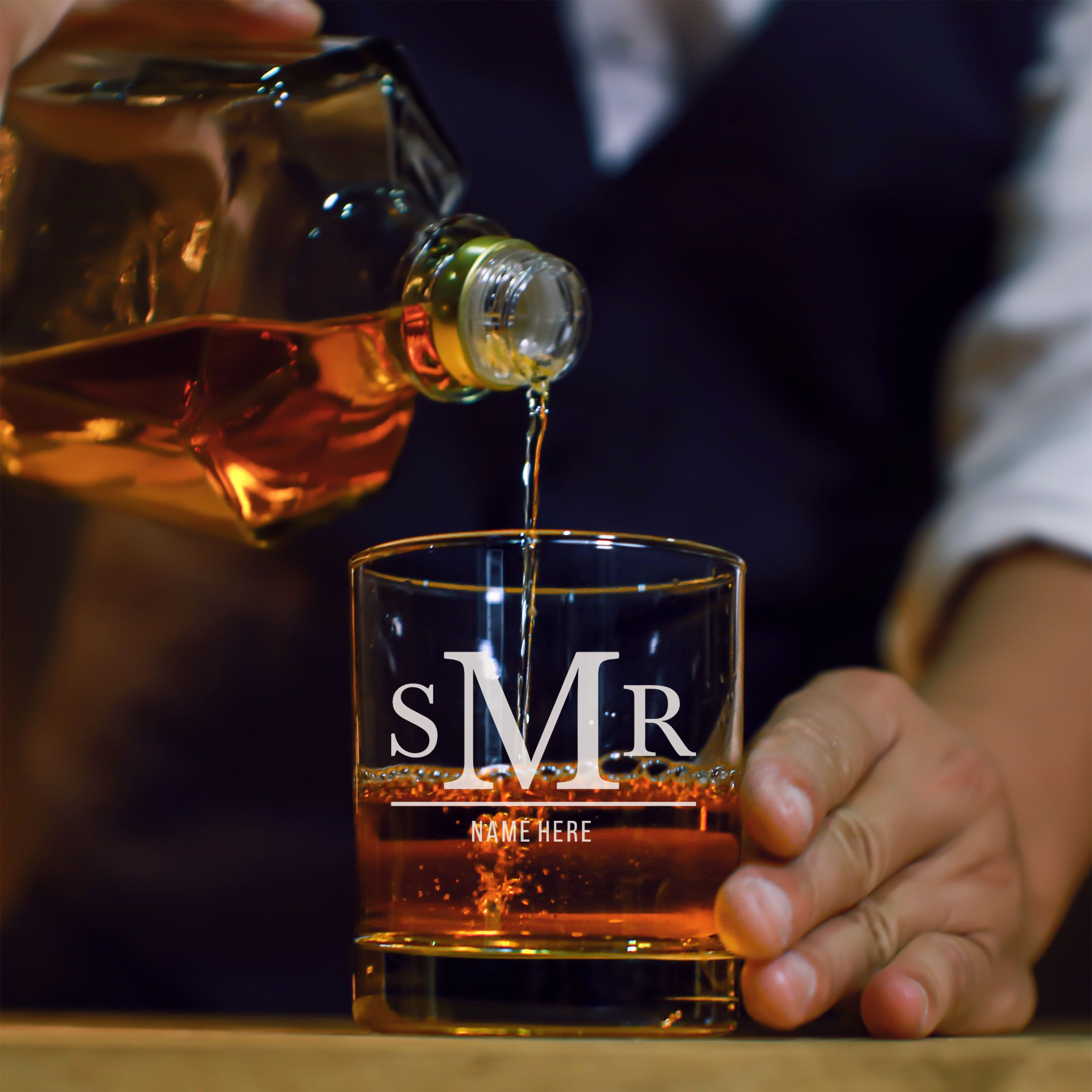 Personalized 3 Letter Monogram with Name Whiskey Glass Custom Engraved Old Fashioned Glass 11 oz