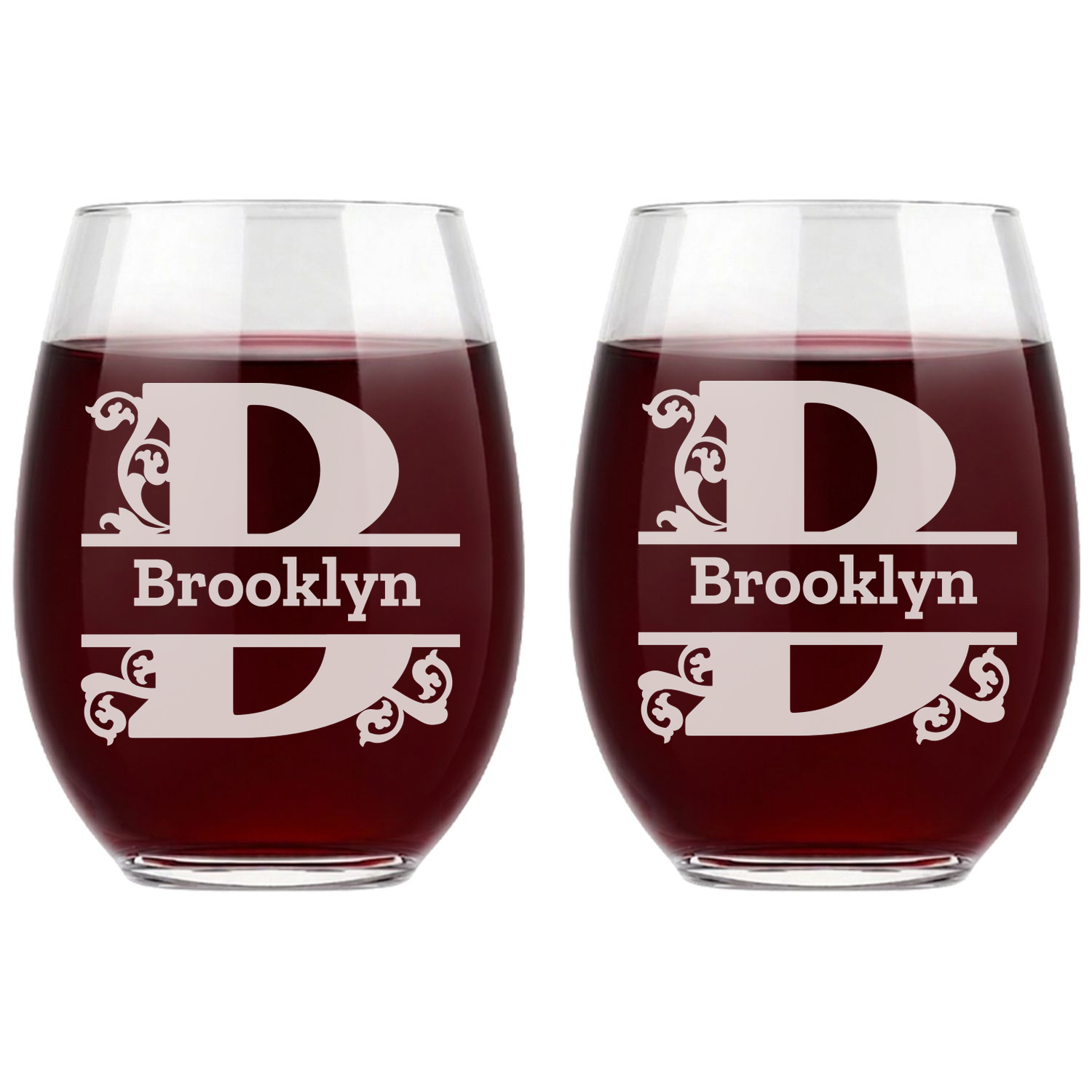 Personalized 1 Letter Monogram Wine Glass Custom Engraved 15 oz Stemless Wine Glass