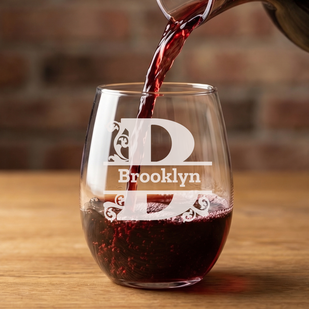 Personalized 1 Letter Monogram Wine Glass Custom Engraved 15 oz Stemless Wine Glass