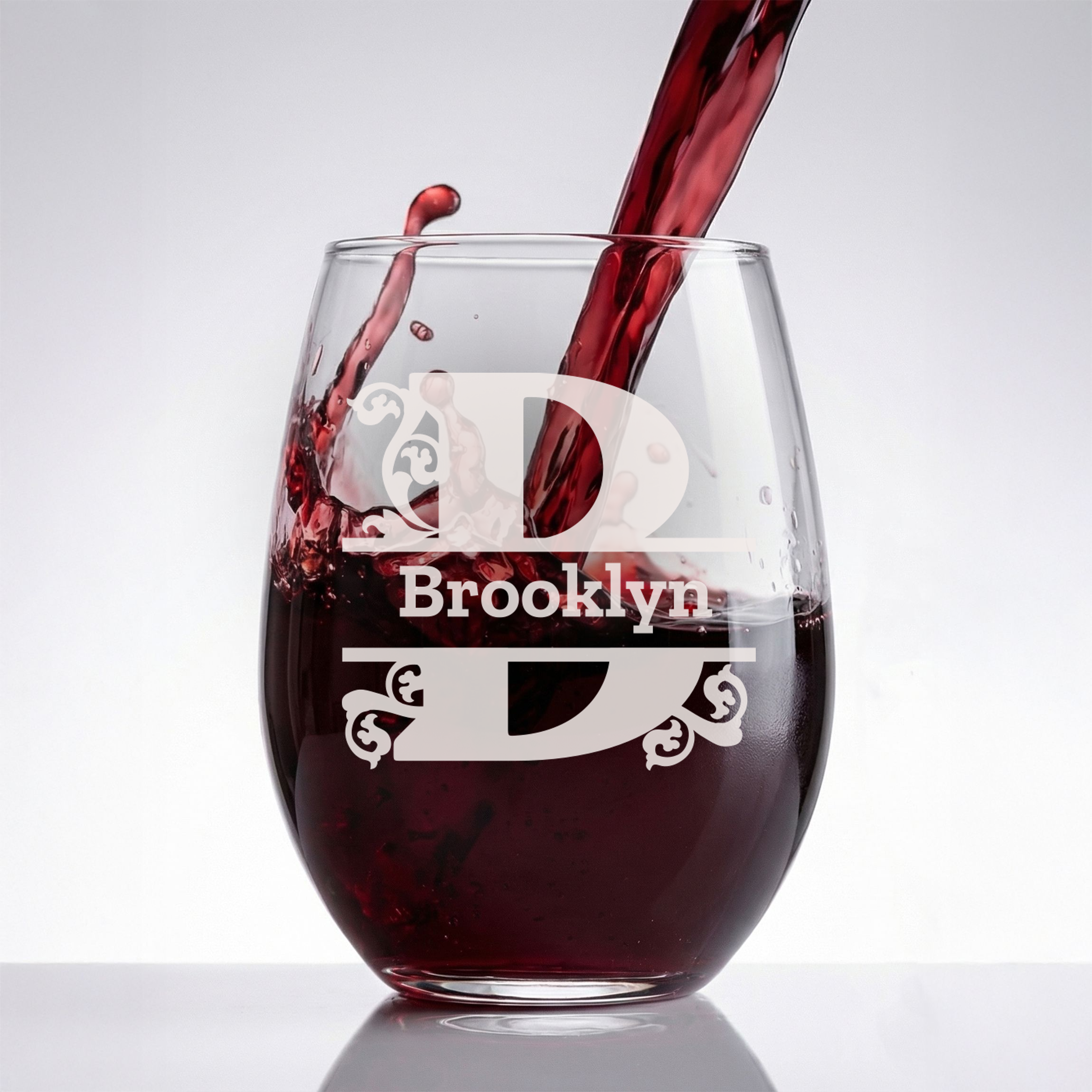 Personalized 1 Letter Monogram Wine Glass Custom Engraved 15 oz Stemless Wine Glass