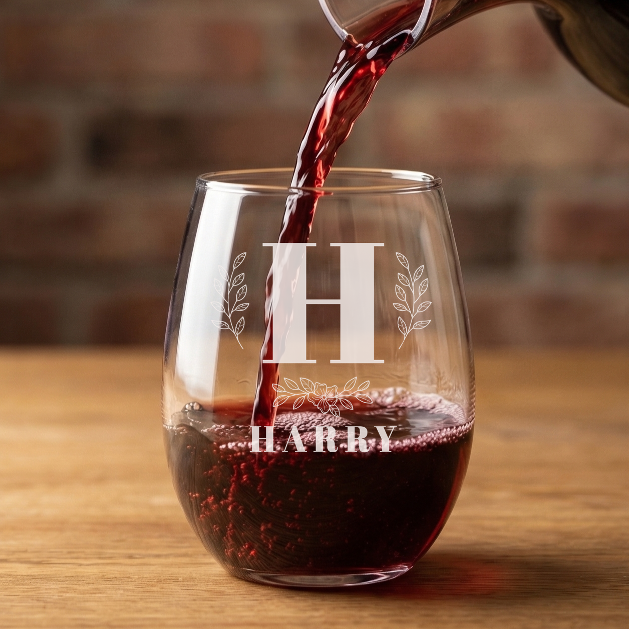 Personalized 1 Letter with Name Monogram Wine Glass Custom Engraved 15 oz Stemless Wine Glass