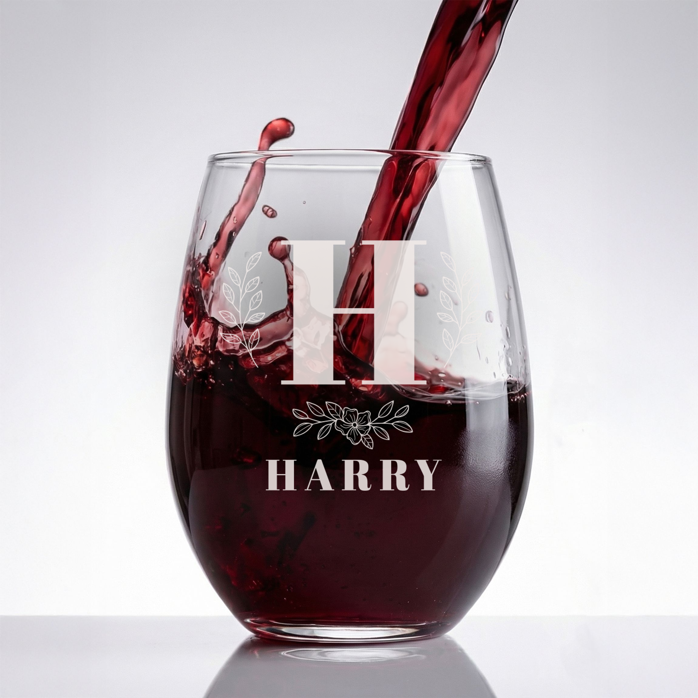 Personalized 1 Letter with Name Monogram Wine Glass Custom Engraved 15 oz Stemless Wine Glass