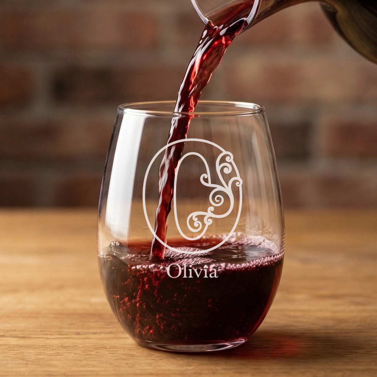 Personalized 1 Letter Floral Themed Monogram Wine Glass Custom Engraved 15 oz Stemless Wine Glass