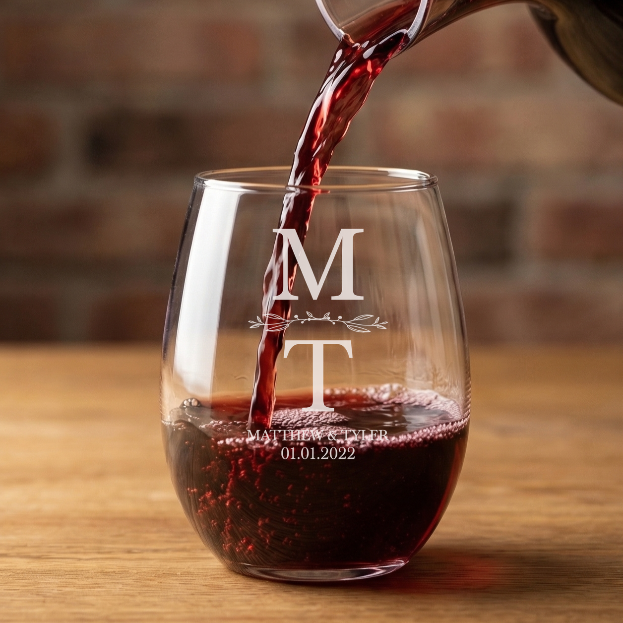 Personalized Wedding Themed Wine Glass Custom Engraved 15 oz Stemless Wine Glass