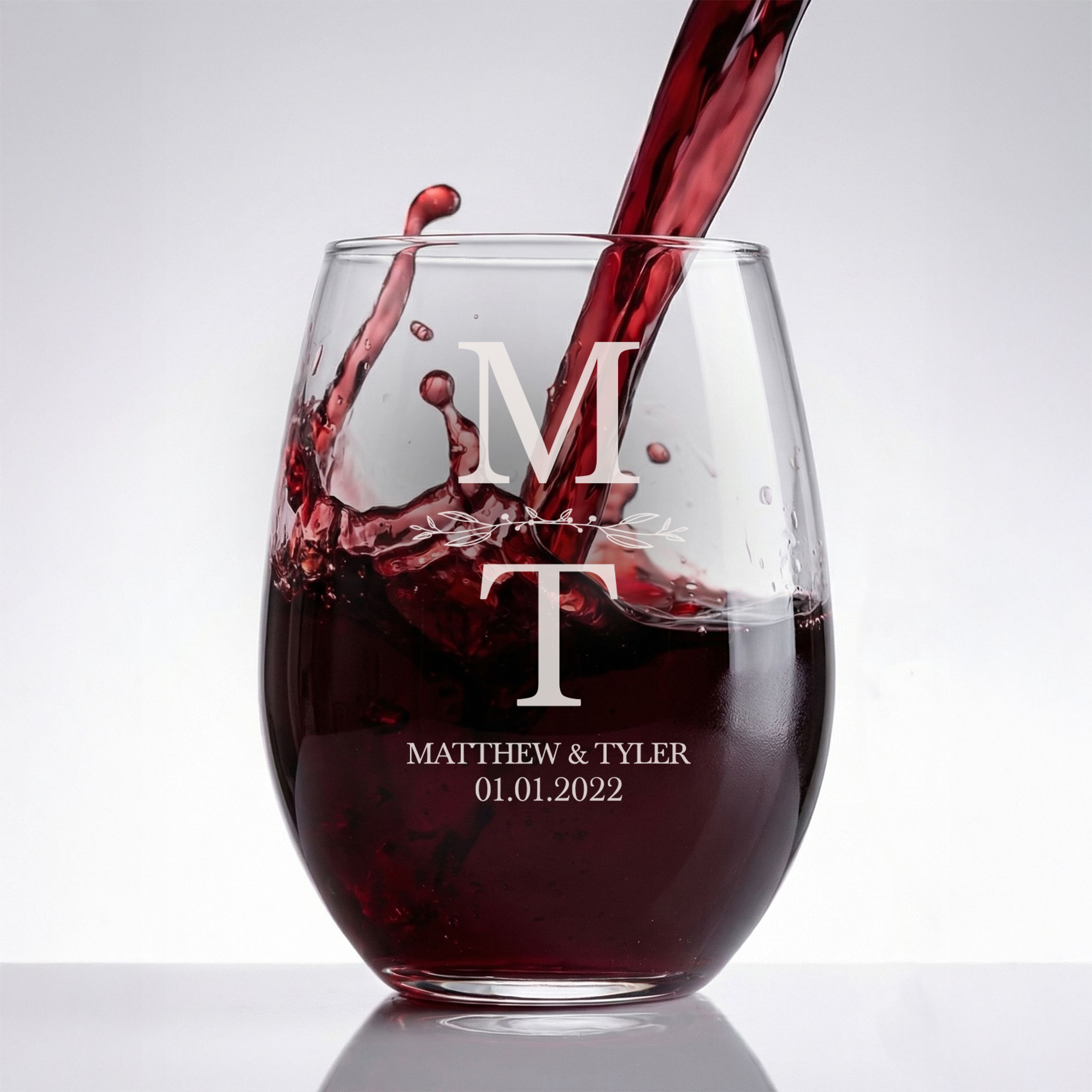 Personalized Wedding Themed Wine Glass Custom Engraved 15 oz Stemless Wine Glass