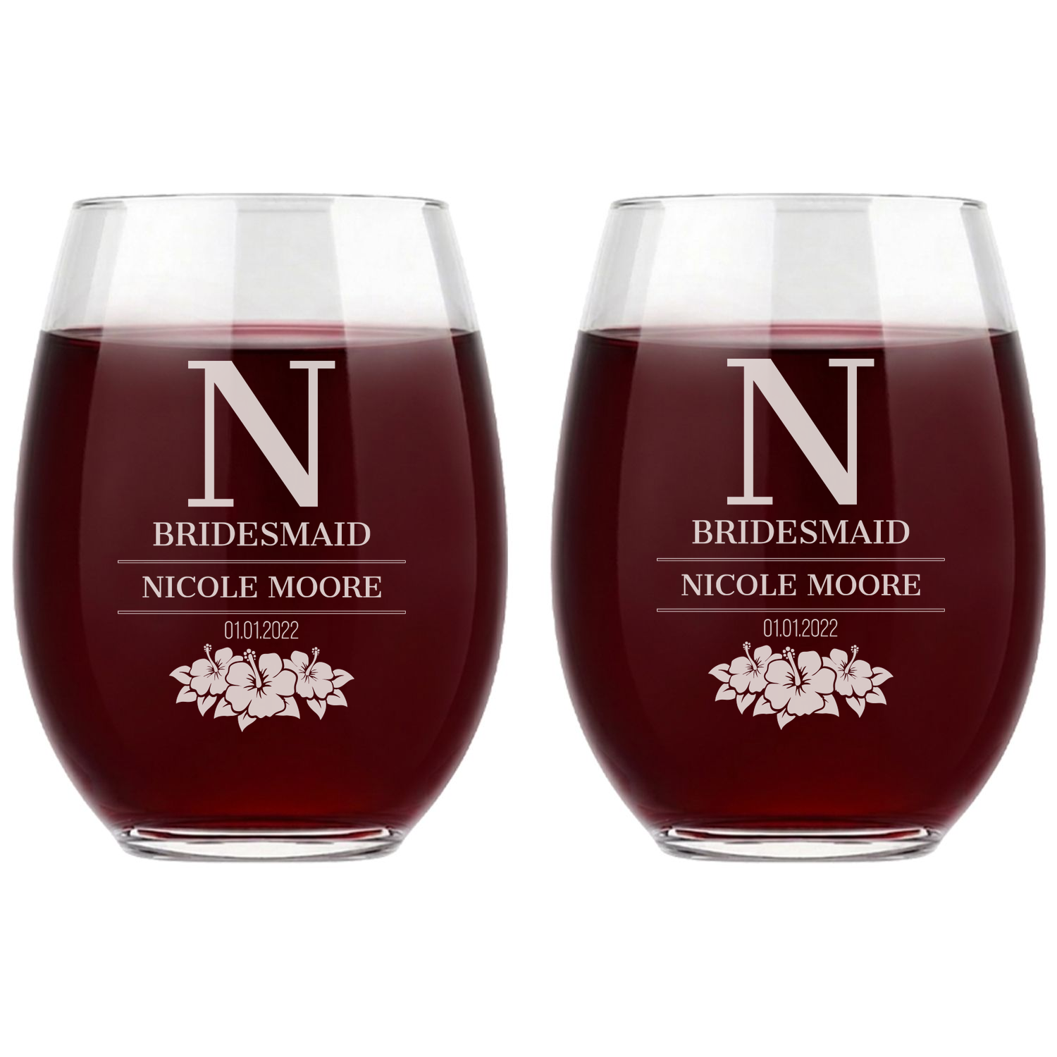 Personalized Bridesmaid Themed Wine Glass Custom Engraved 15 oz Stemless Wine Glass