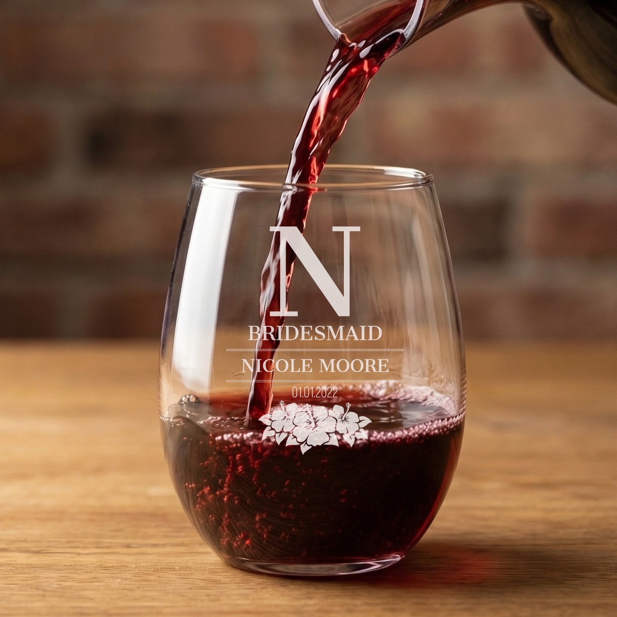 Personalized Bridesmaid Themed Wine Glass Custom Engraved 15 oz Stemless Wine Glass