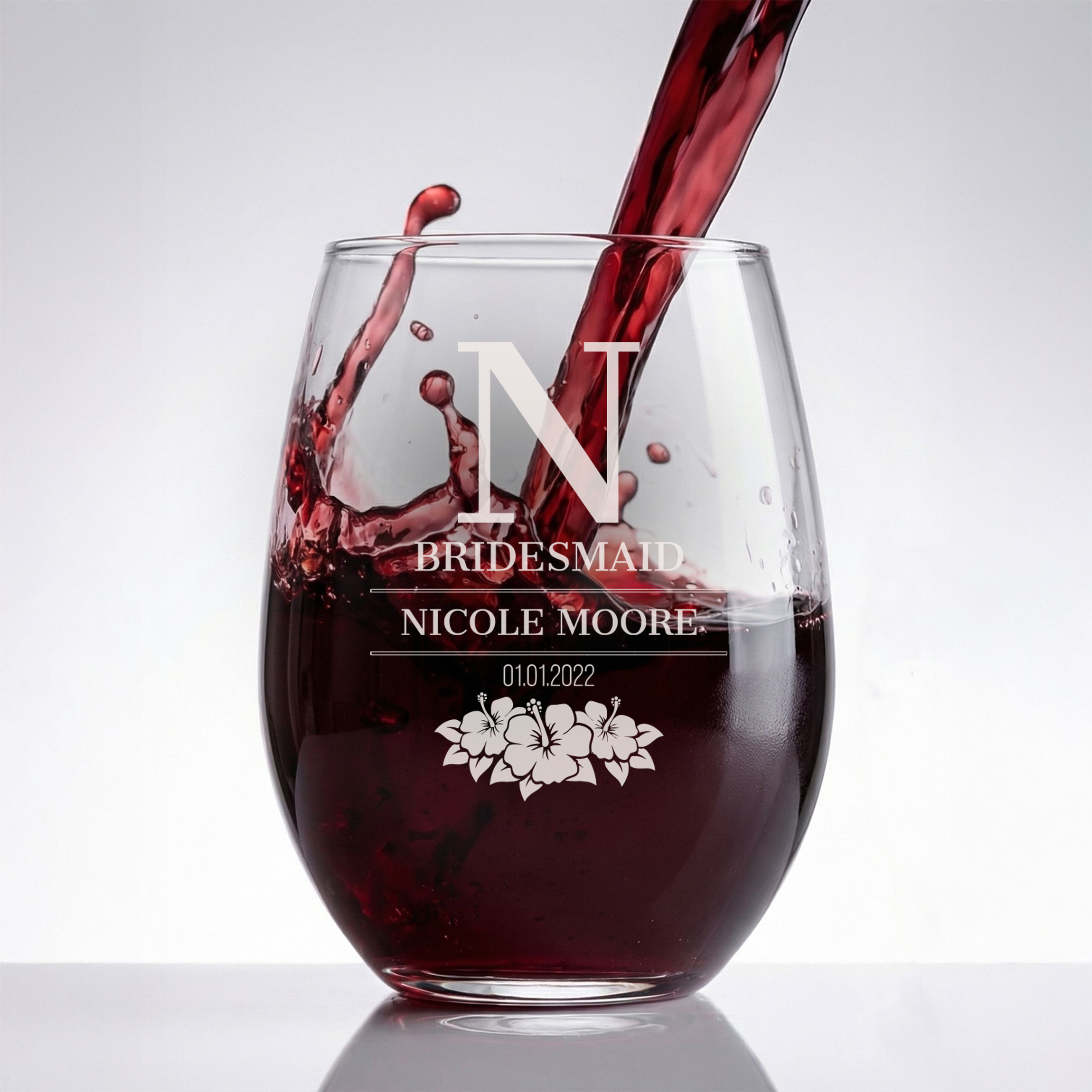 Personalized Bridesmaid Themed Wine Glass Custom Engraved 15 oz Stemless Wine Glass
