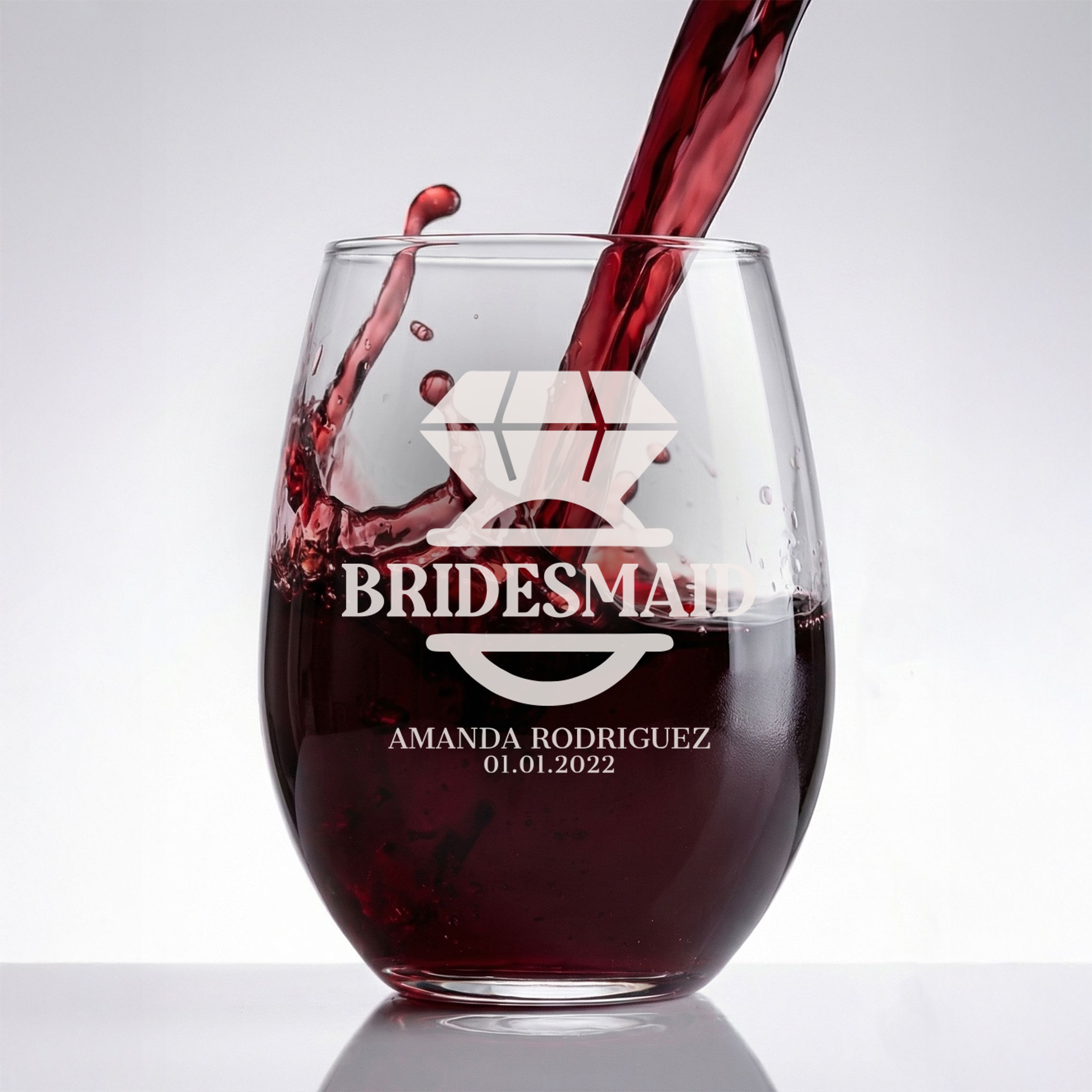 Personalized Wine Glass for Bridesmaid Custom Engraved 15 oz Stemless Wine Glass