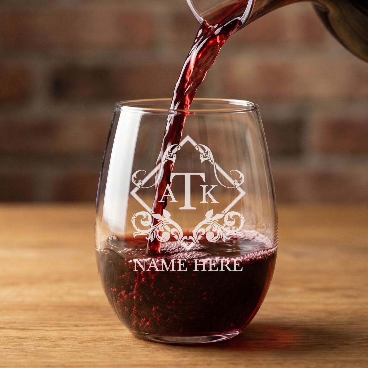 Personalized 3 Letter Monogram Wine Glass Custom Engraved 15 oz Stemless Wine Glass