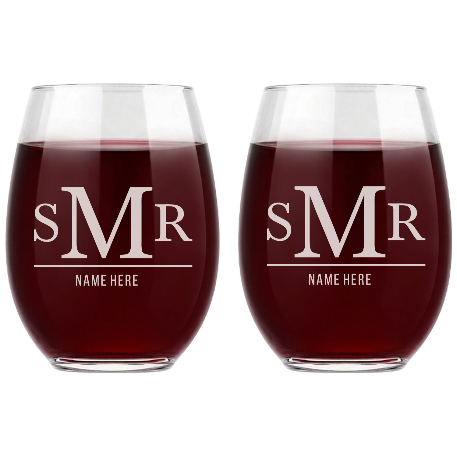 Personalized 3 Letter Monogram with Name Wine Glass Custom Engraved 15 oz Stemless Wine Glass