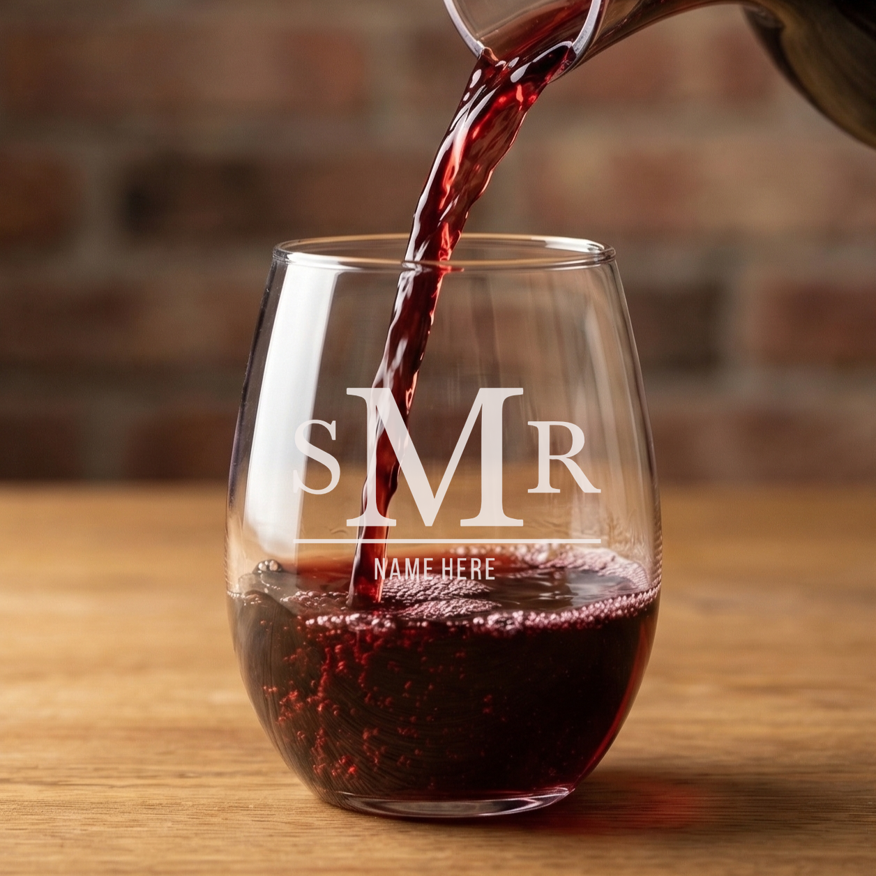 Personalized 3 Letter Monogram with Name Wine Glass Custom Engraved 15 oz Stemless Wine Glass